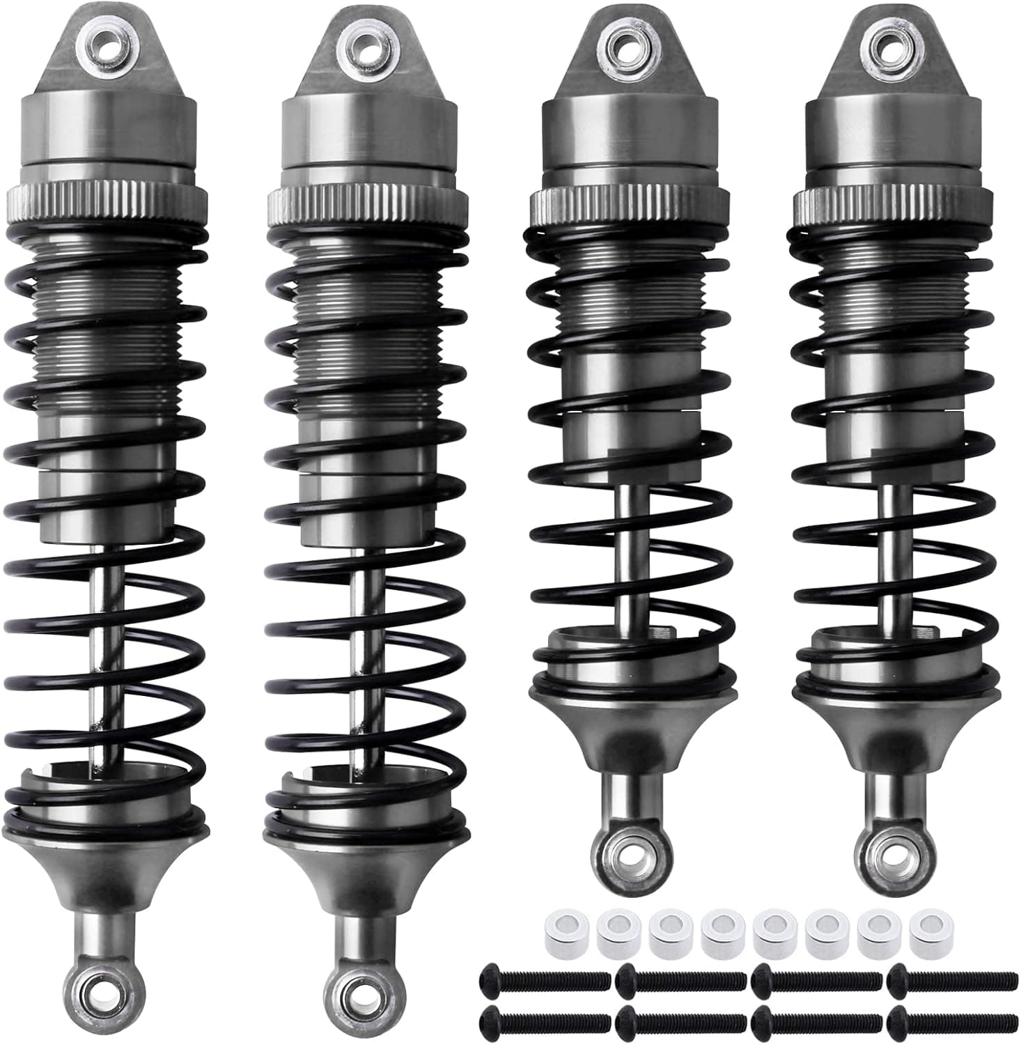 All Metal Aluminum RC Shocks for 1/10 Traxxas Slash 4x4 Rustler 4X4 Shocks Stampede 4X4 Shocks Hoss 4X4 Monster Truck Dampers, Front & Rear, Replace 5862, 4PCS (Gray)