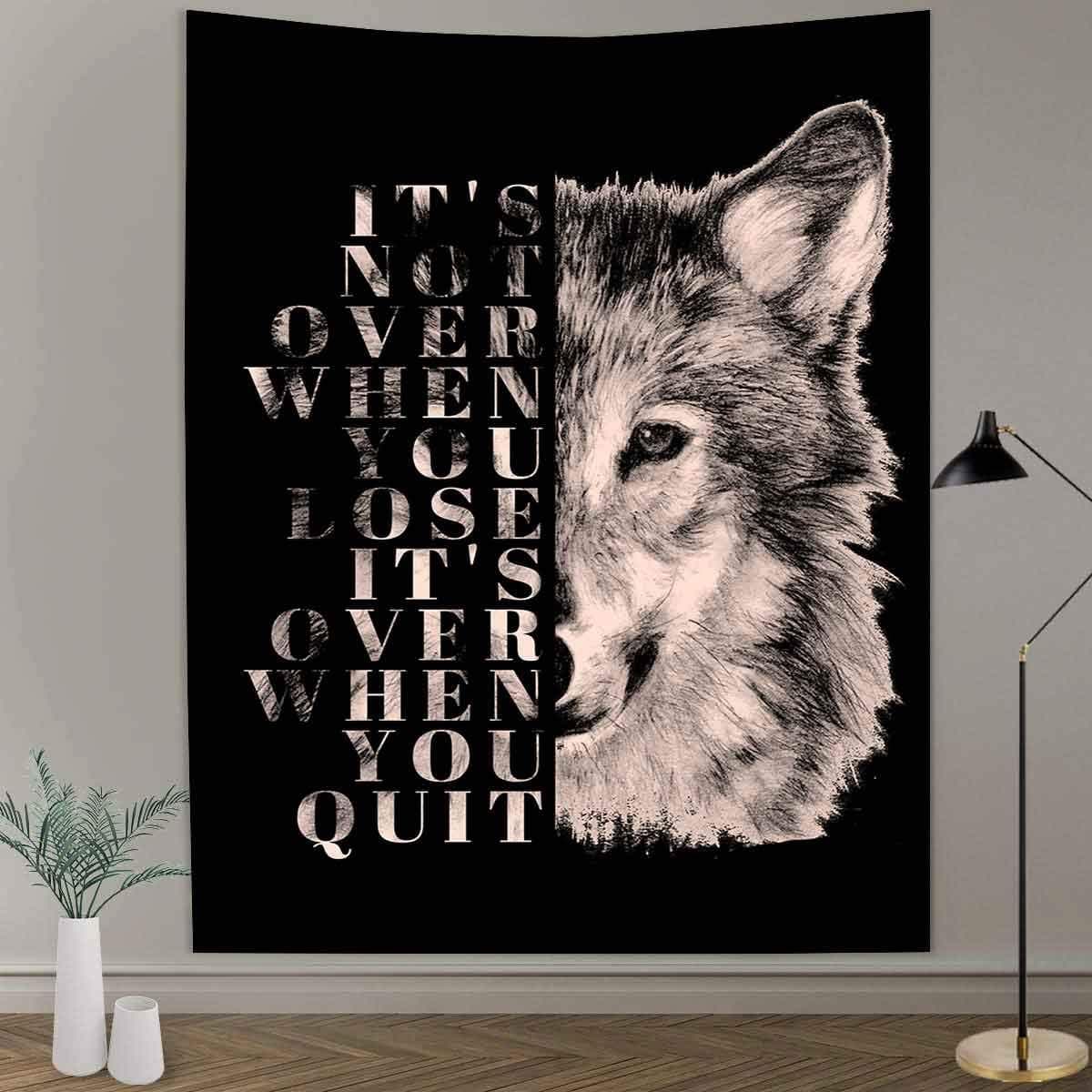 MEETSIOY Grey Wolf Tapestry 40x60 Inches Sketch Wolf Tapestry Celebrity Quotes Tapestry for Home Decor Peace Wall Art Hanging Decor GTLHMT1059