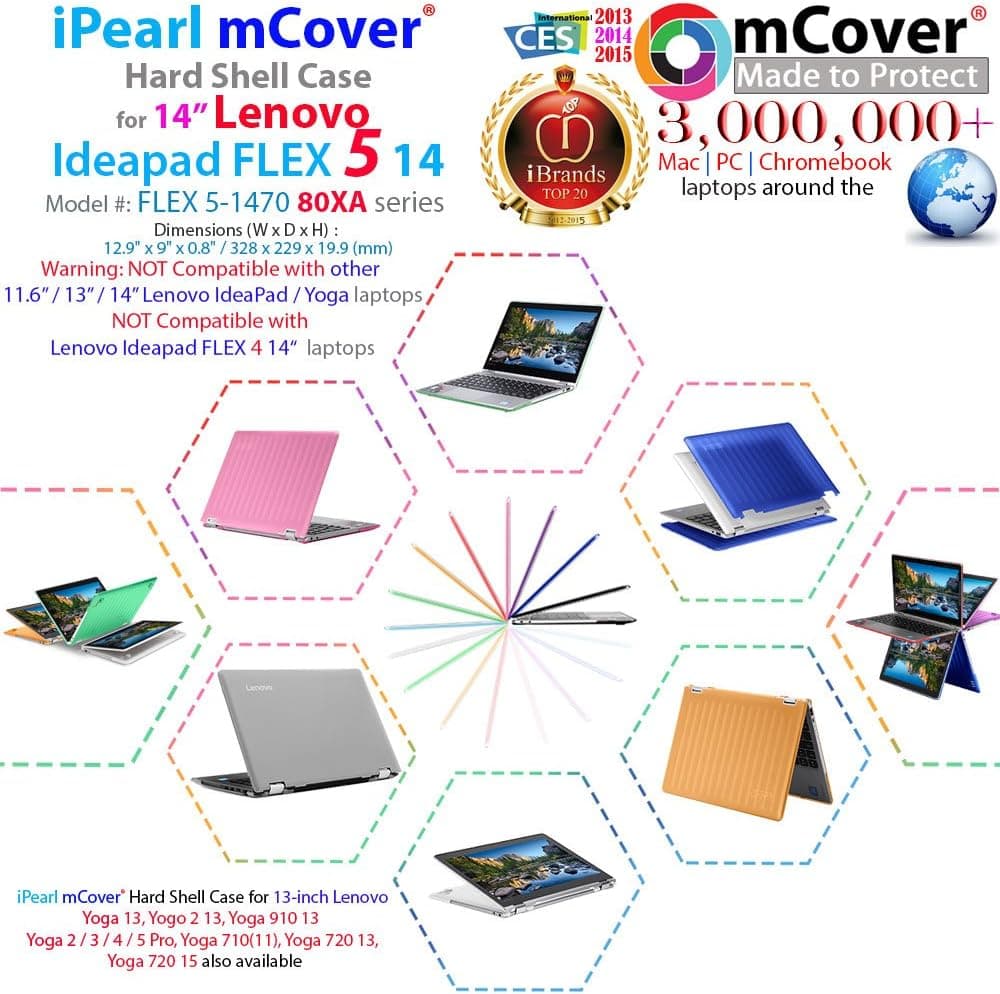 mCover iPearl Hard Shell Case for New 14" Lenovo Ideapad Flex 5 14 (5-1470, NOT Compatible with Older Flex 4-1470 Series) Laptop Computers (Aqua)…
