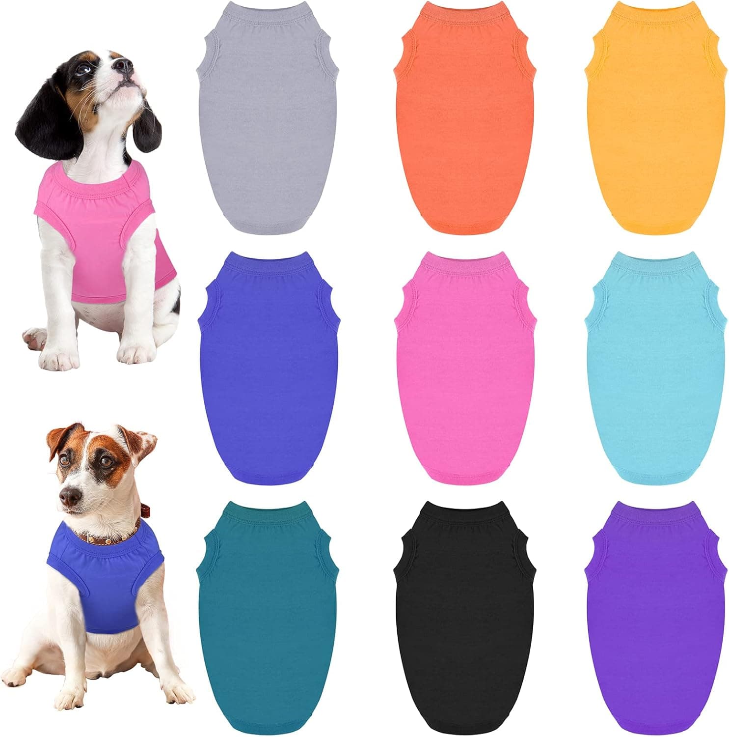 URATOT 9 Pack Dog T-Shirt Dog Plain Shirts Pet Blank Clothes Cotton Puppy Clothes Mixed Colors Pet Apparel Dog Cat Pet Clothes for Spring Summer, Medium