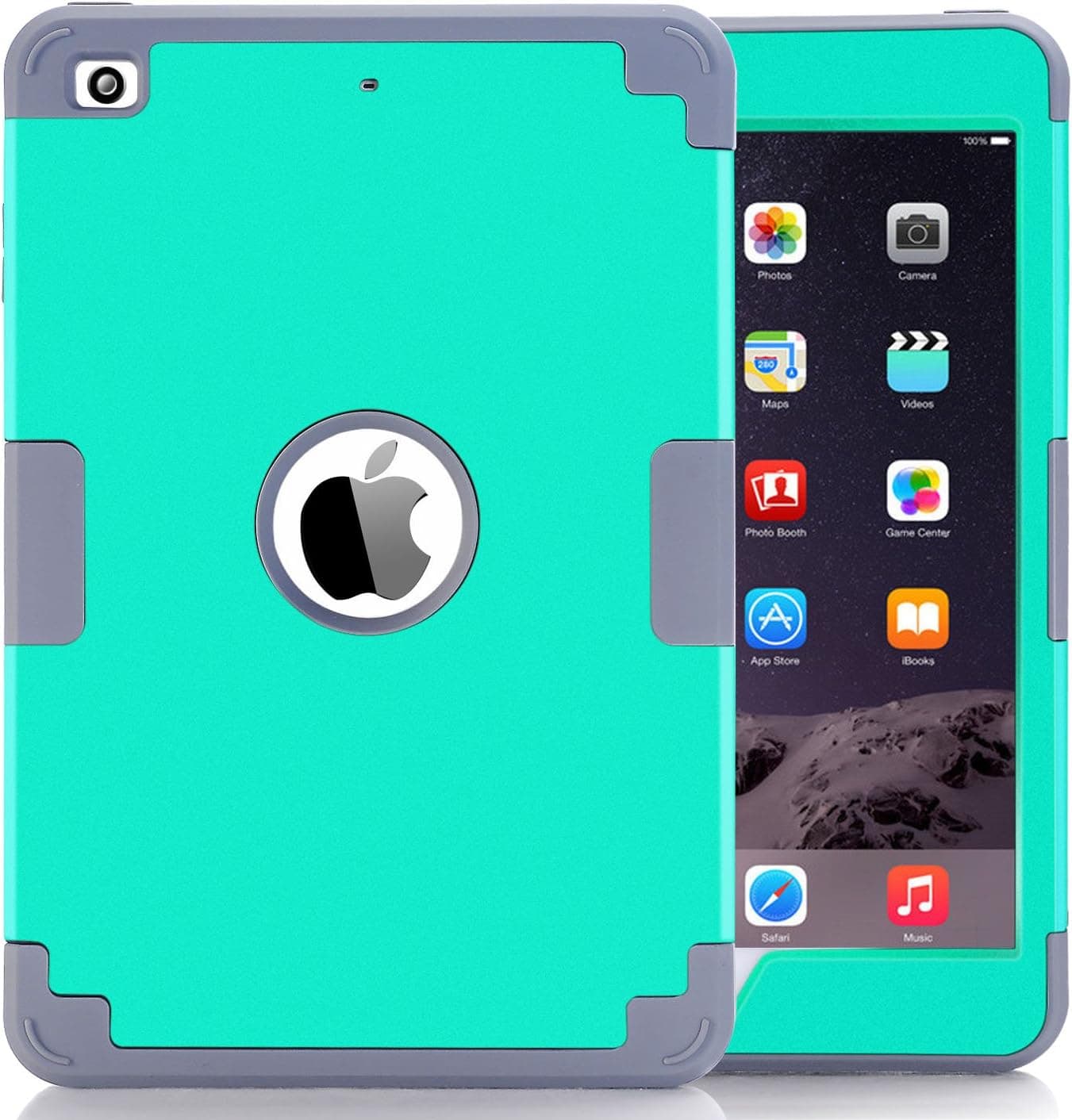 iPad Mini 2 Case,iPad Mini Case,iPad Mini 3 Case,iPad Mini Retina Case,BENTOBEN Anti-Slip Shock-Absorption Silicone High Impact Resistant Hybrid Three Layer Protective Case Cover Mint Green&Gray