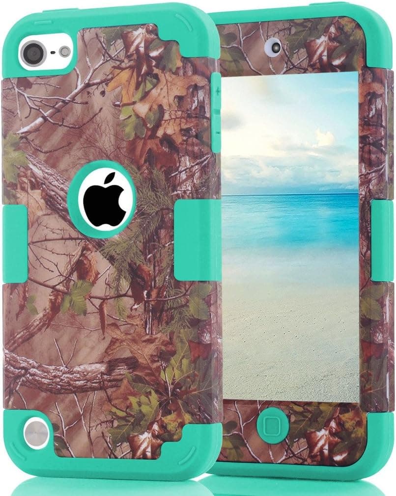 iPod Touch 6th Generation Camouflage Case, Hocase Heavy Duty Shockproof Hybrid Silicone Rubber Bumper+Hard Shell Protective Case for iPod Touch 5th/6th Generation - Camo/Teal Blue