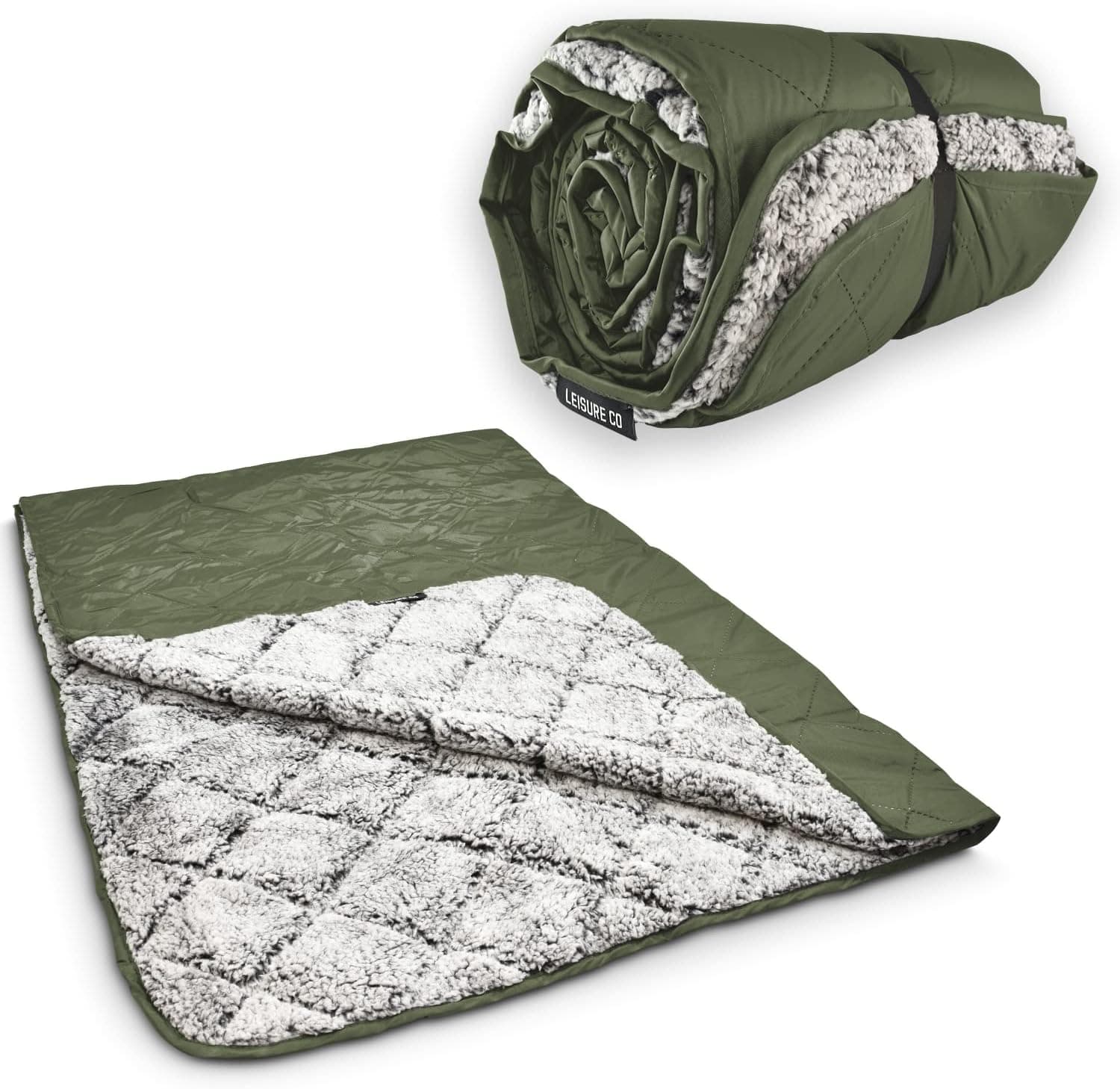 Leisure Co Sherpa Waterproof Camping Blanket - Warm Large Outdoor Blanket with Plush Sherpa Fleece - Picnic Blanket - Cold Weather Sport Stadium Blanket - Washable, Foldable, Portable, and Lightweight