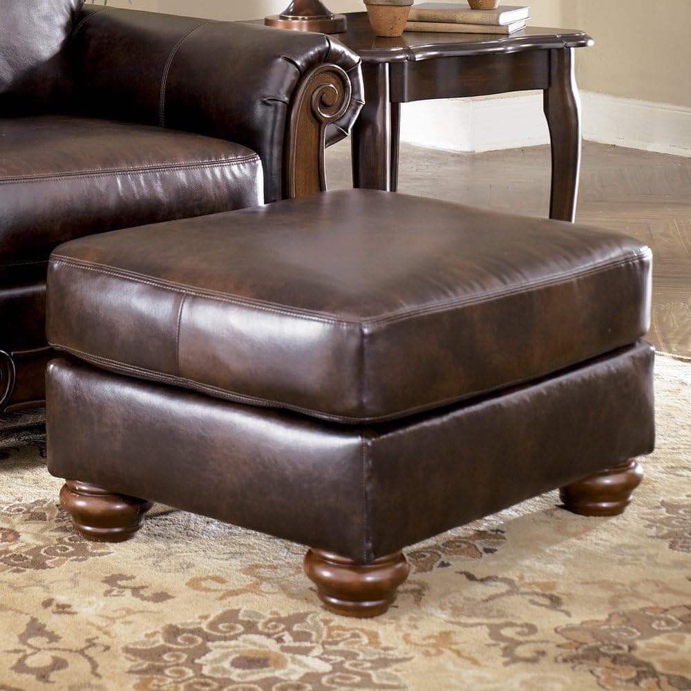 Ashley Furniture Signature Design - Barcelona Ottoman - Traditional with Faux Leather - Antique Brown