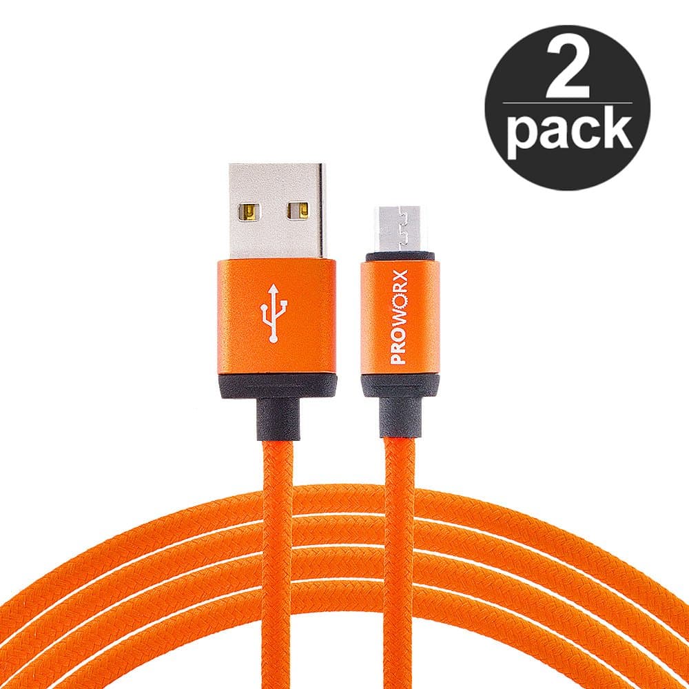 Micro USB Cable, PROWORX [2-Pack] 6FT Long Orange Micro USB Cable Fast Charging For LG Stylo 3,K20 Plus,X Charge,Fiesta,Rebel 2 LTE,K20 V,K8 2017,K4 2017,Phoenix 3, Aristo 2, Fortune,X Venture,Stylo 2