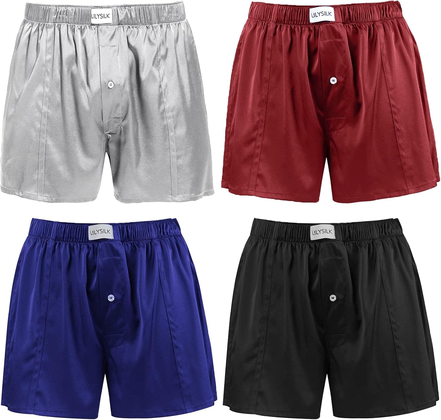 LilySilk Silk Boxers Mens Breathable Real Mulberry Underwear 6A Grade Royal Shorts Combo Pack, Silk Sleep Lounge Bottoms