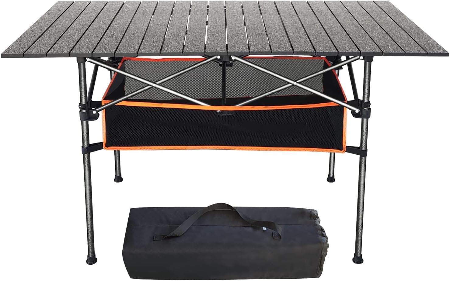 Folding Camping Table with Storage Net, Large Aluminum Desktop, 47''*21.5''*27.5'', Portable Table with Carry Bag, Stable, Anti-Rust, Easy Assemble, Easy Clean, Easy Storage, for Camping, Beach
