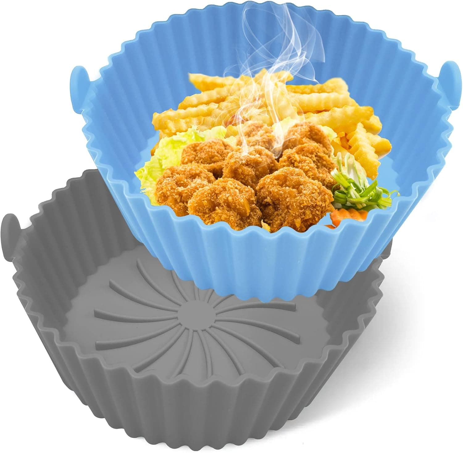 Air Fryer Silicone Pots, 2 Pack 6.3 '' Reusable Round Air Fryer Silicone Liner Bowl Basket Tray Accessories for COSORI Instant Vortex Chefman Ultrean GoWISE Power XL Air Fryer Oven Microwave