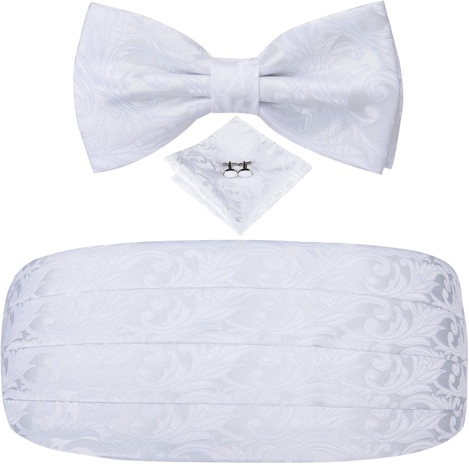 Dubulle Mens Paisley Floral Bowtie Set Woven Pretied Bowties and Pocket Square Cufflinks Set Wedding