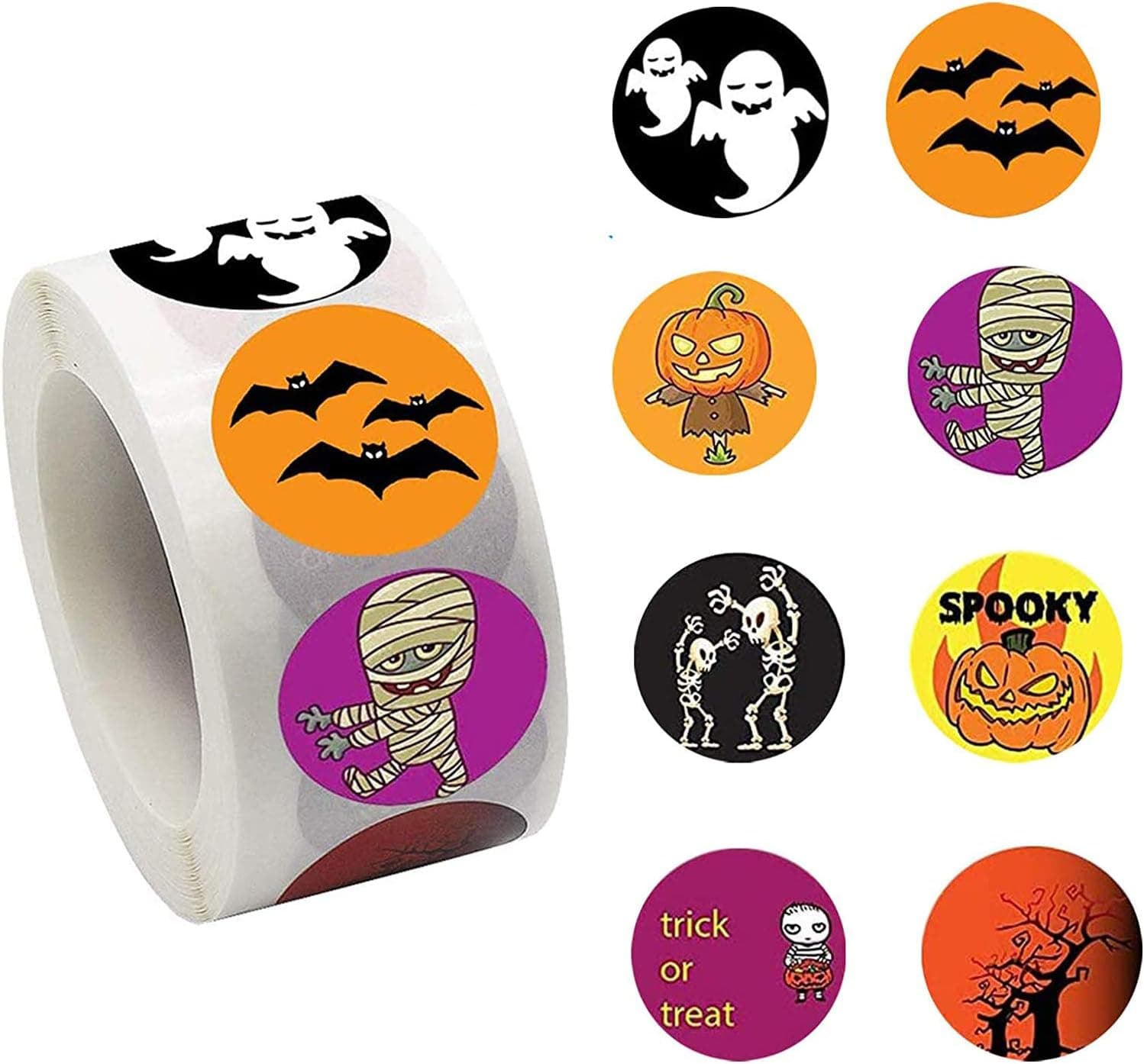 Wizdar Halloween Character Stickers Roll Halloween Spooky Stickers 8 Alternating Designs 500 Pack