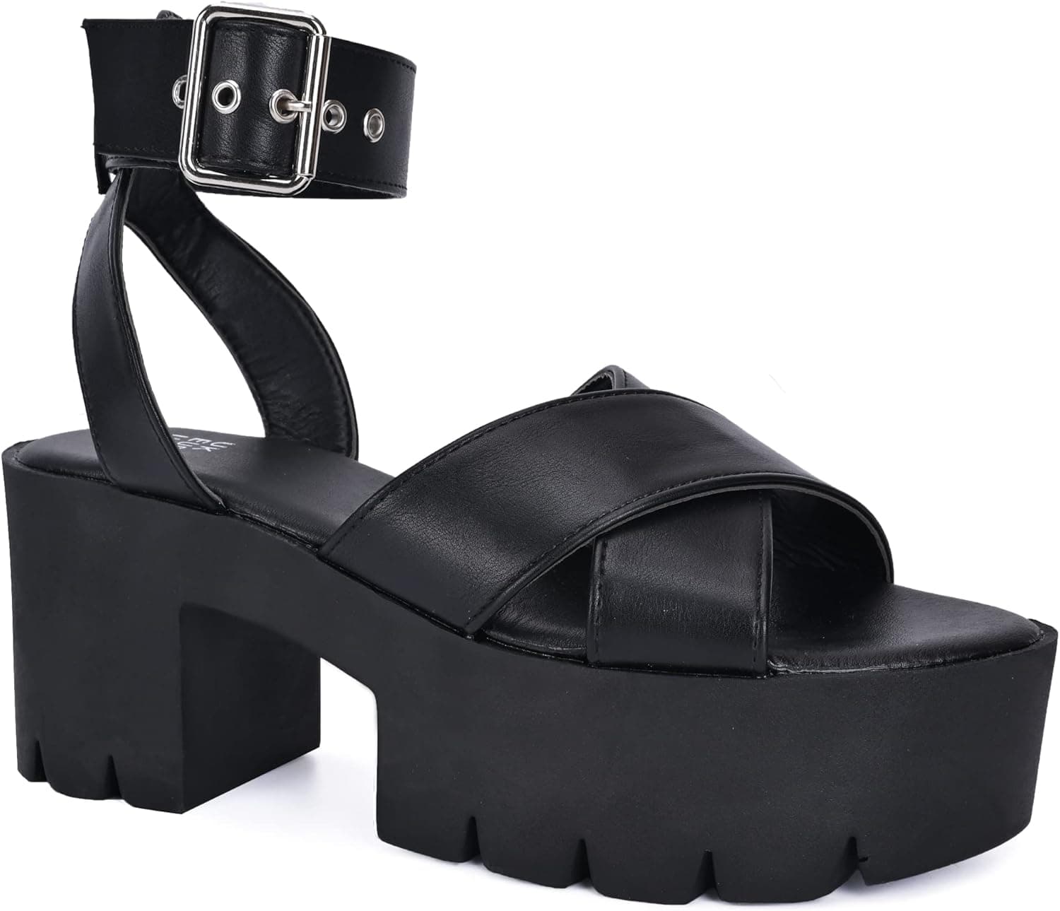 READYSALTED Women's Open Toe Strappy Platform Block Heel Sandals(JAFFA43-BK,US10)