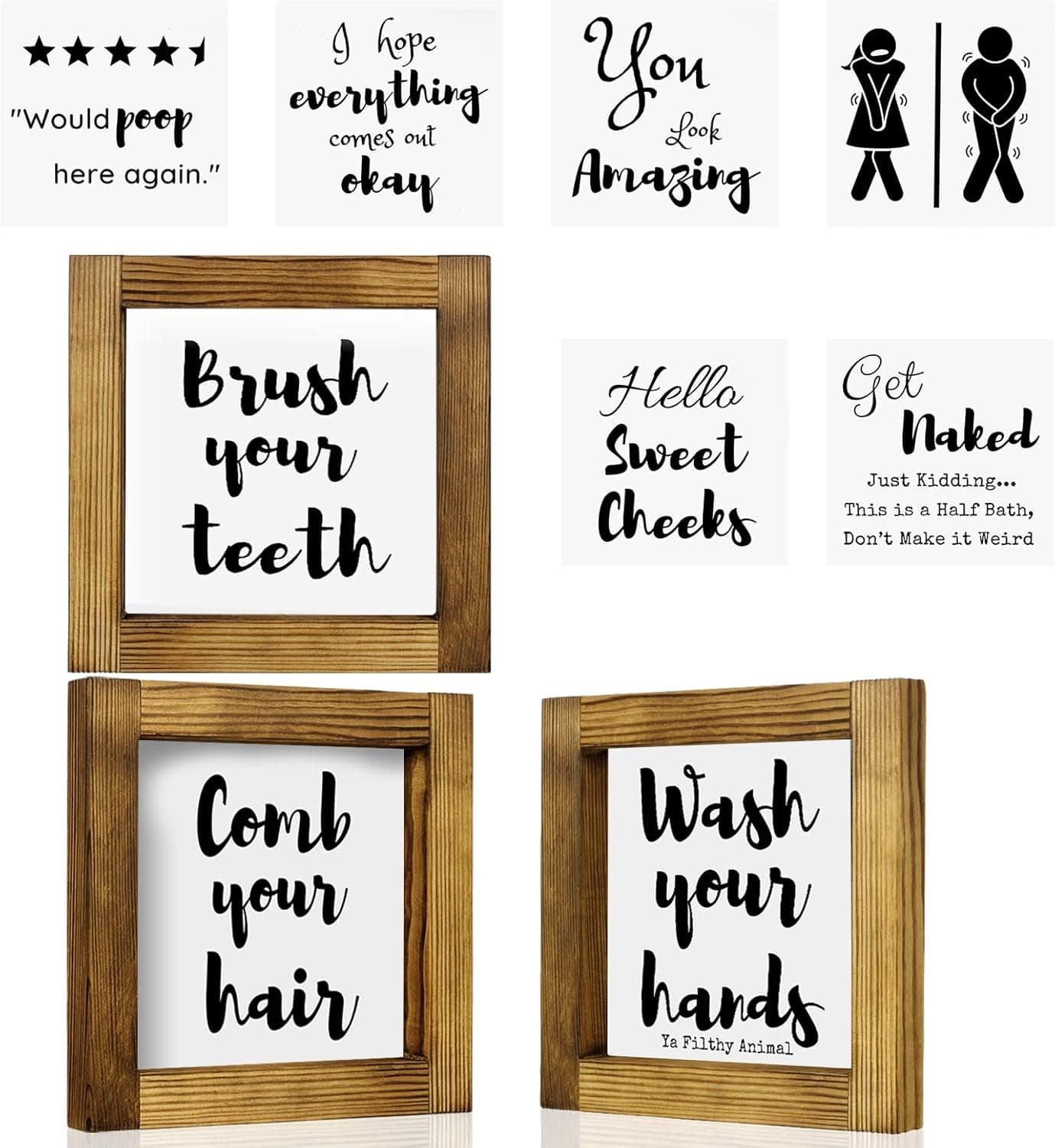 GiftsFU Bathroom Wall Decor Set Of 3-Funny Bathroom Signs With 9 Interchangeable Waterproof Sayings Signs Or Home Decor,Bathroom Farmhouse Decor Suitable For Farmhouse Kitchen Wall Decor