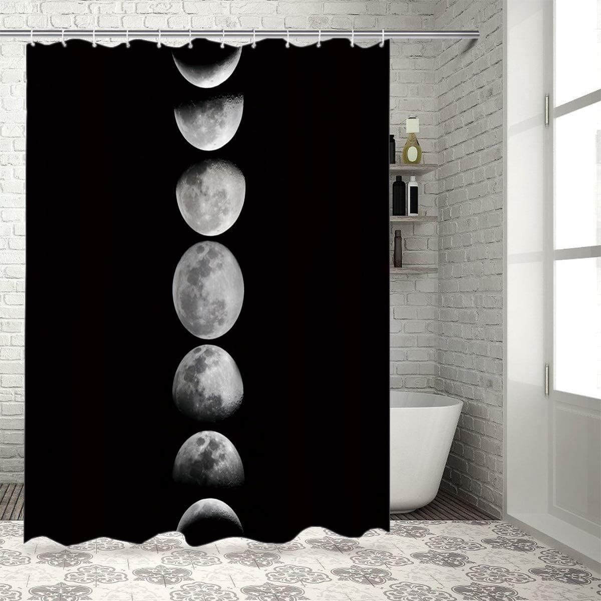 Crystal Emotion Phases of The Moon Pattern Waterproof Fabric Polyester Bathroom Shower Curtain …