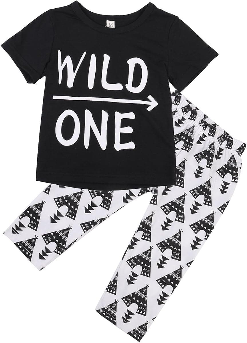 Infant Baby Girl Boy Wild One Short Sleeve T-Shirt Tops and Long Pants Outfit Set