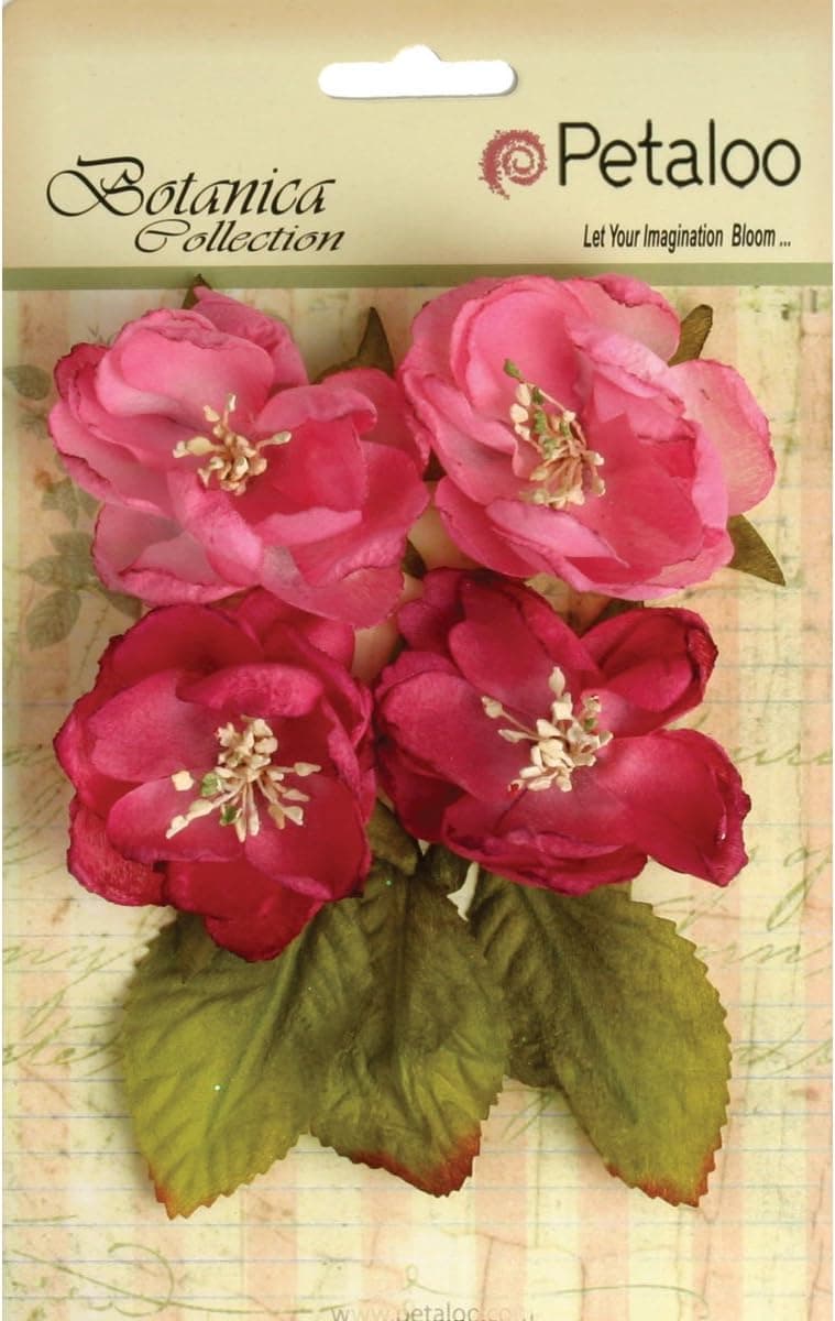 Petaloo Botanica Blooms Decorative Flower, 2.25-Inch, Fuchsia, 4-Pack