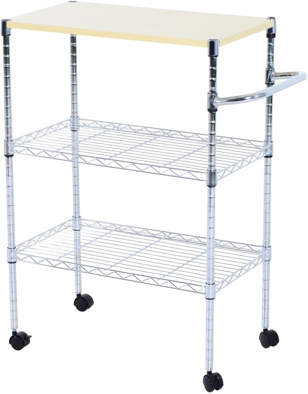 HOMCOM 24-in. Portable Rolling Wire Shelf Wood-Top Kitchen Storage Trolley