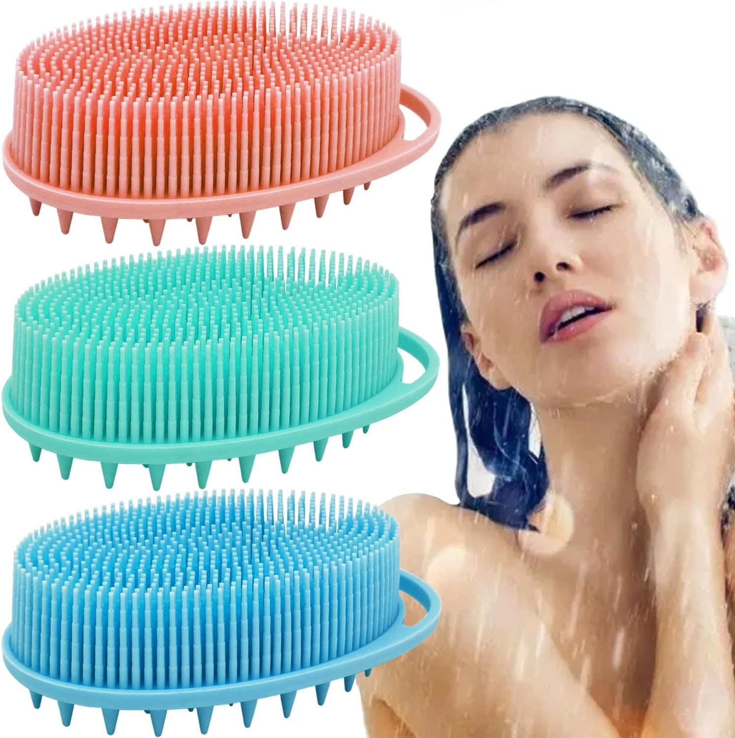 Silicone Body Brush, Exfoliating Body Scrubber, Silicone Body Scrubber Loofah, Silicone Bath Brush, Soft Exfoliating Body Bath Shower Scrubber Brush for Kids and Adults All Kinds of Skin -3 Pack