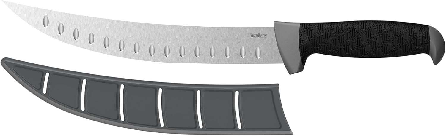 Kershaw 9” Curved Fillet Knife (1242GEX), Fixed 9-in 420J2 Stainless Steel Blade, Corrosion Resistant, Non-Slip Glass-Filled Nylon Handle With K-Texture Grip, Plastic Blade Protector Included, 5.5 OZ.