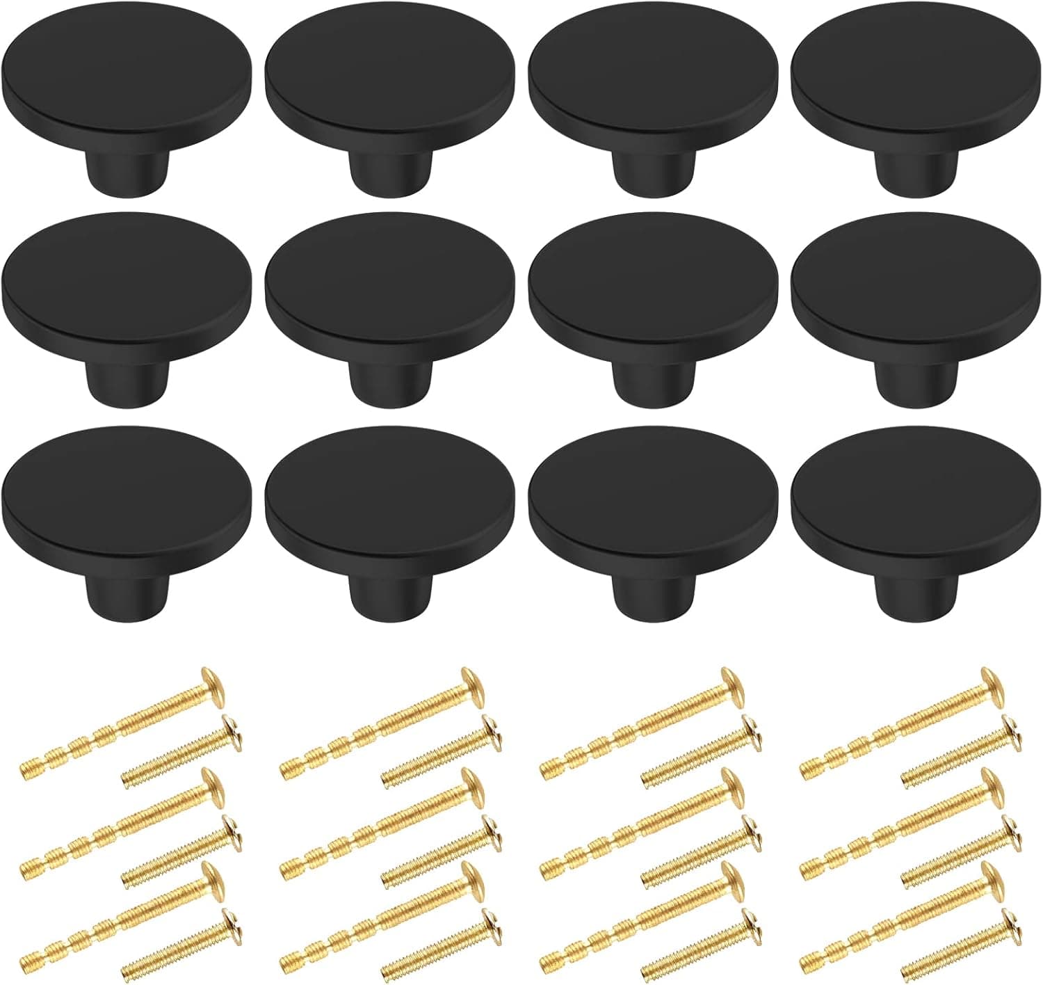BIGLUFU 12 Pack Kitchen Cabinet knobs, 1.2-inch Black Dresser Knobs, Matte Black Drawer Knobs, Solid Round Cabinet Hardware for Cupboard Closet Drawer Door