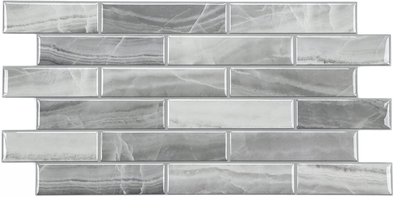 INTERSMART DÉCOR Peel and Stick Backsplash Tiles 16''X 8'', 3D Wall Panels, Self Adhesive Backsplashs, Waterproof Wall Stickers for Bathroom Kitchen Home Interior Decoration, 8 Pack (Thicker Design)