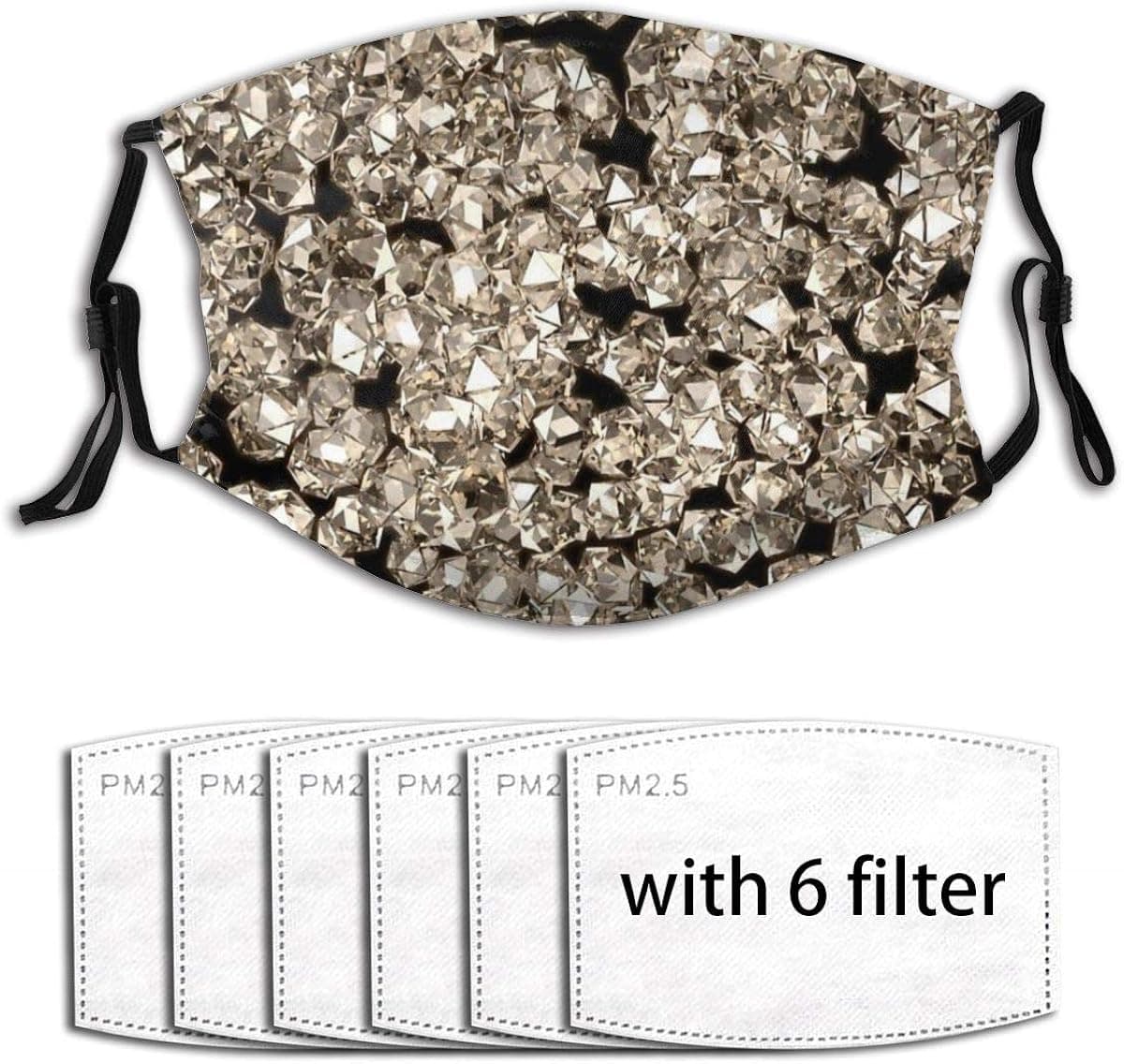 3D Printing Bling Diamonds Logo Unisex Face Nose Mouth Cover with Adjustable Earloops Reusable Anti-Dust