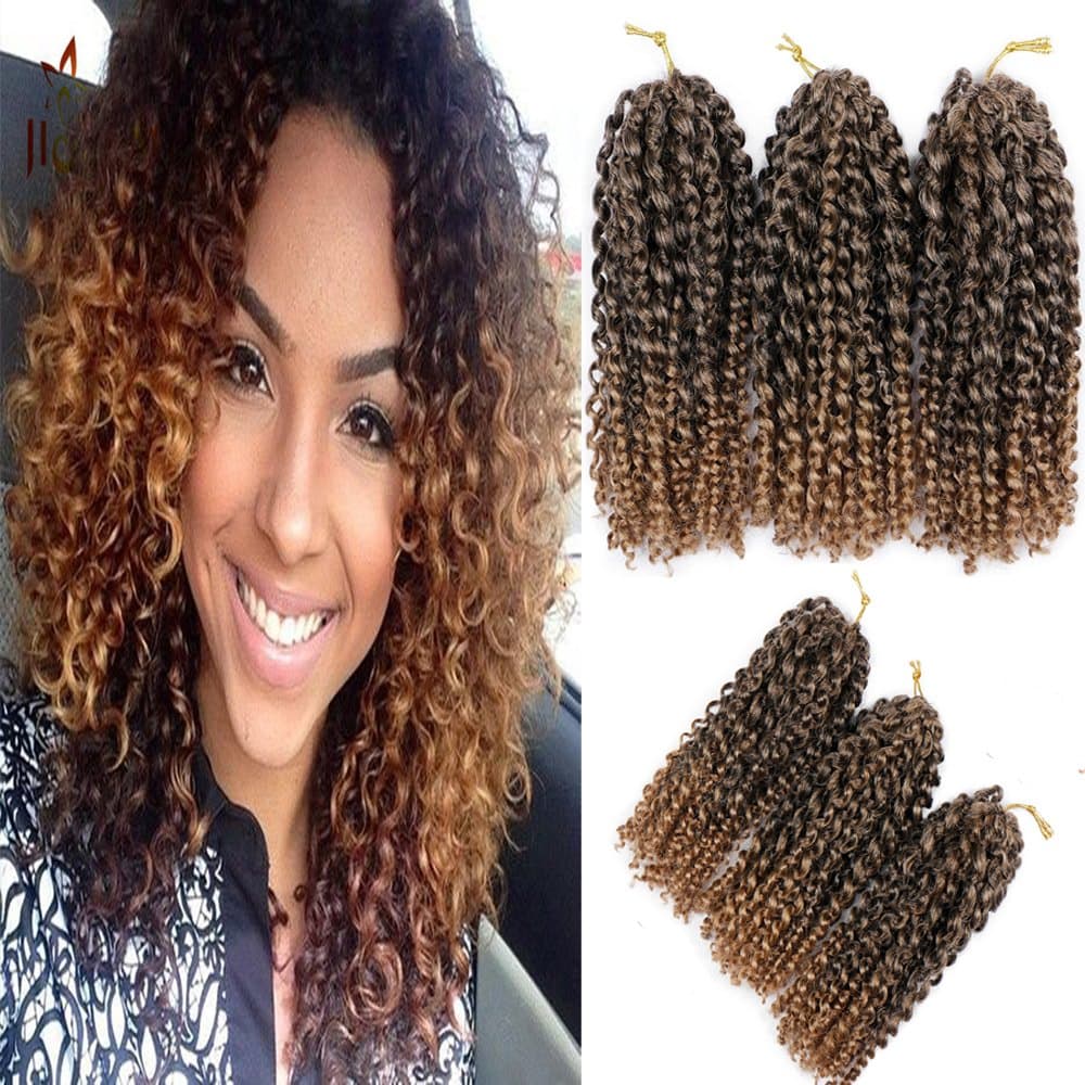Befunny 6bundles/lot 12" Jerry Curl Ombre Marley Crochet Hair Deep Curly Marlybob Crochet Twists Shoulder Length Crochet Braids Synthetic Braiding Human Hair Extensions For Black Women Ombre T1B/30