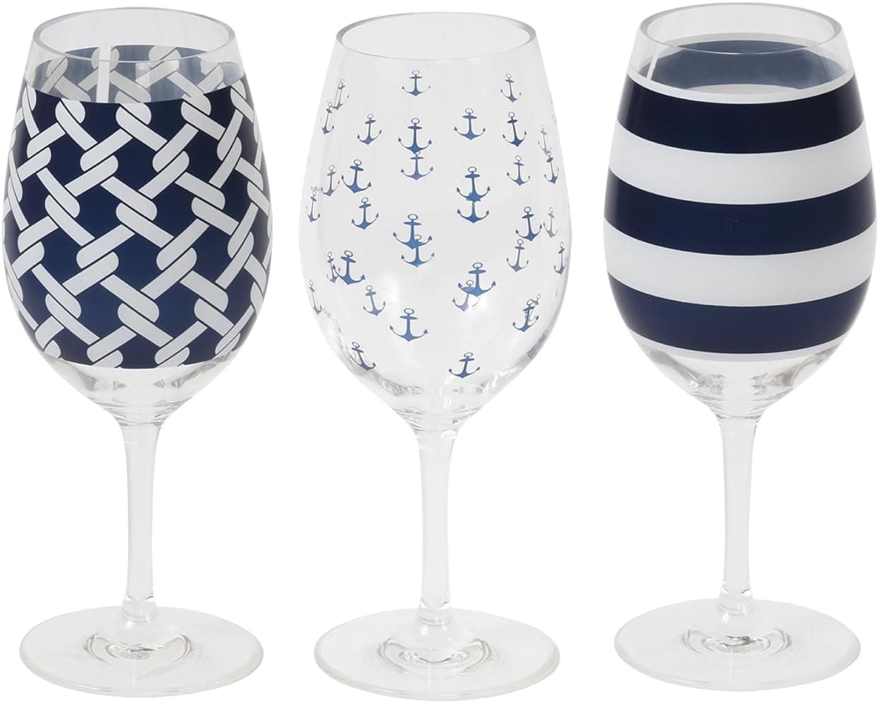 DEI Nautical Acrylic Wine Glass (Set of 3), 20 oz/9"
