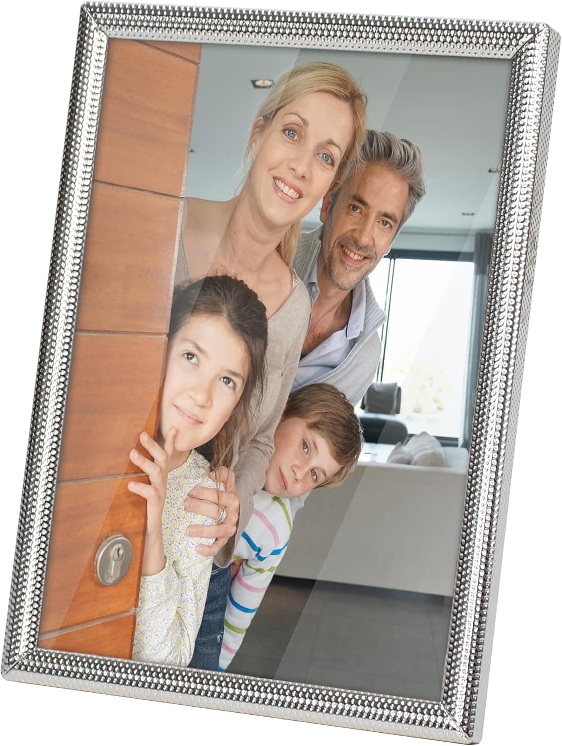 MIMOSA MOMENTS Dots Silver-tone Plating Metal Picture Frame with Stand, Display 5x7 Photo (Silver,5x7)