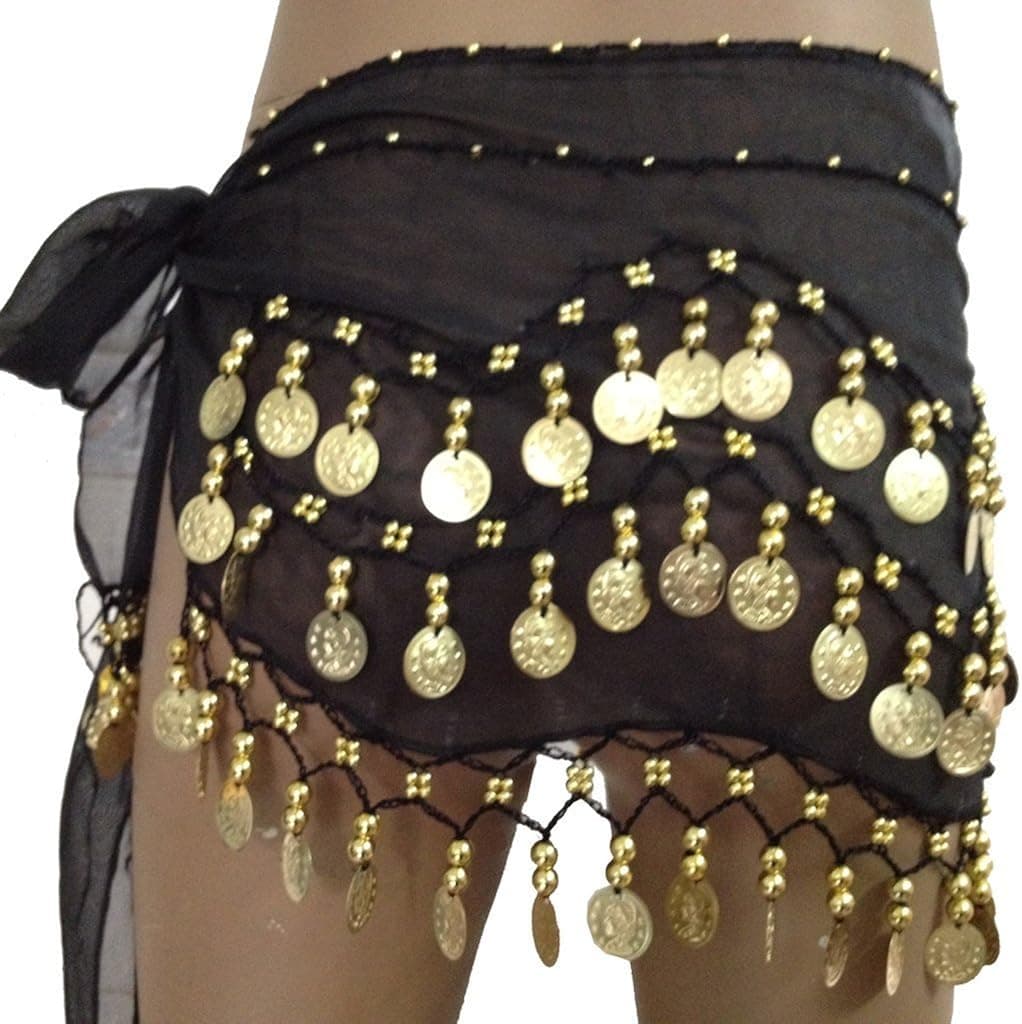 Pilot-trade Women's Chiffon Dangling Gold Coins Belly Dance Hip Skirt Scarf Wrap Belt