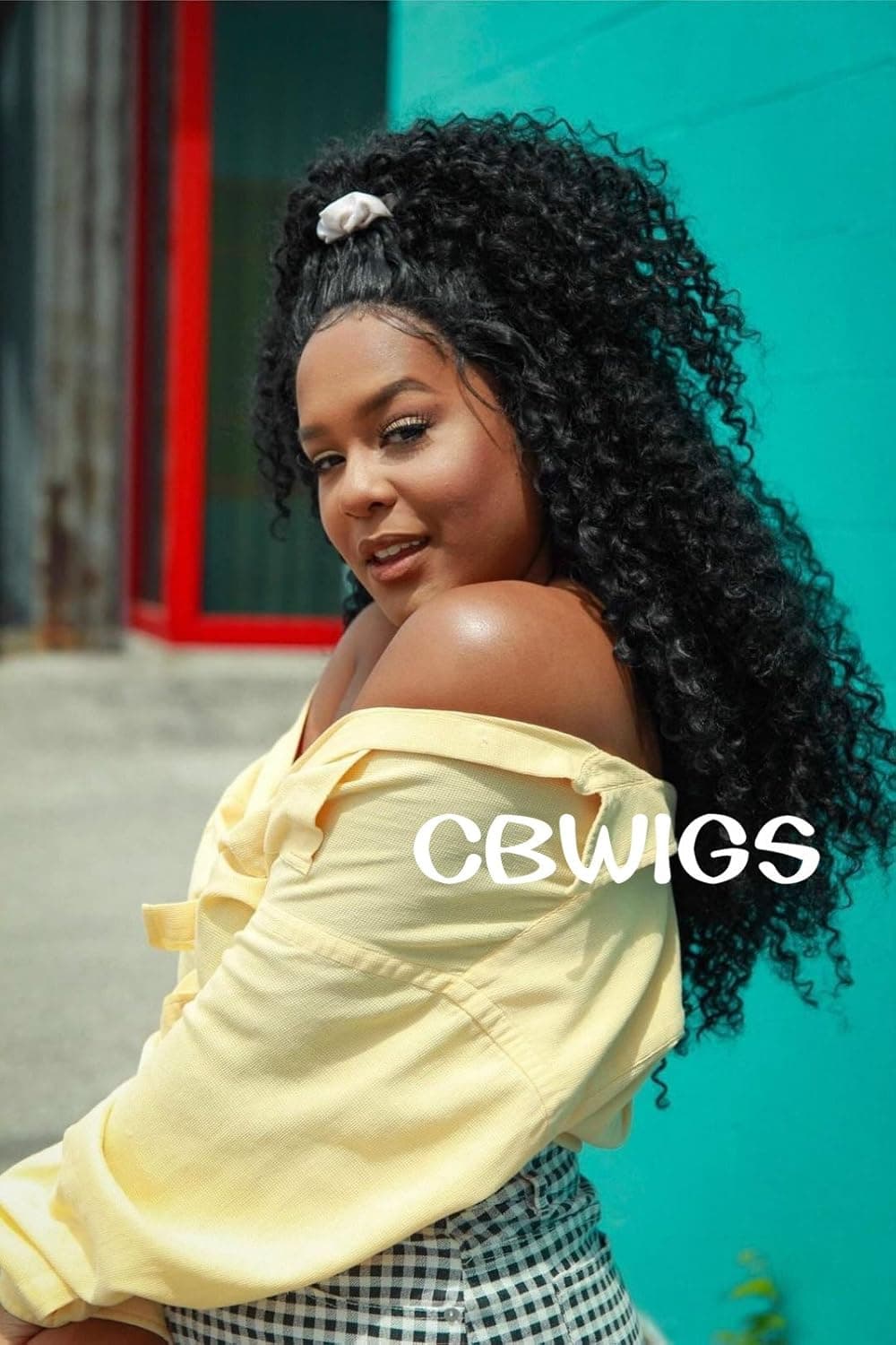 CBWIGS Black Women's Afro Kinky Curly Lace Front Synthetic Wigs Half Hand Tied Fiber Hair Wig Heat Resistant #1B