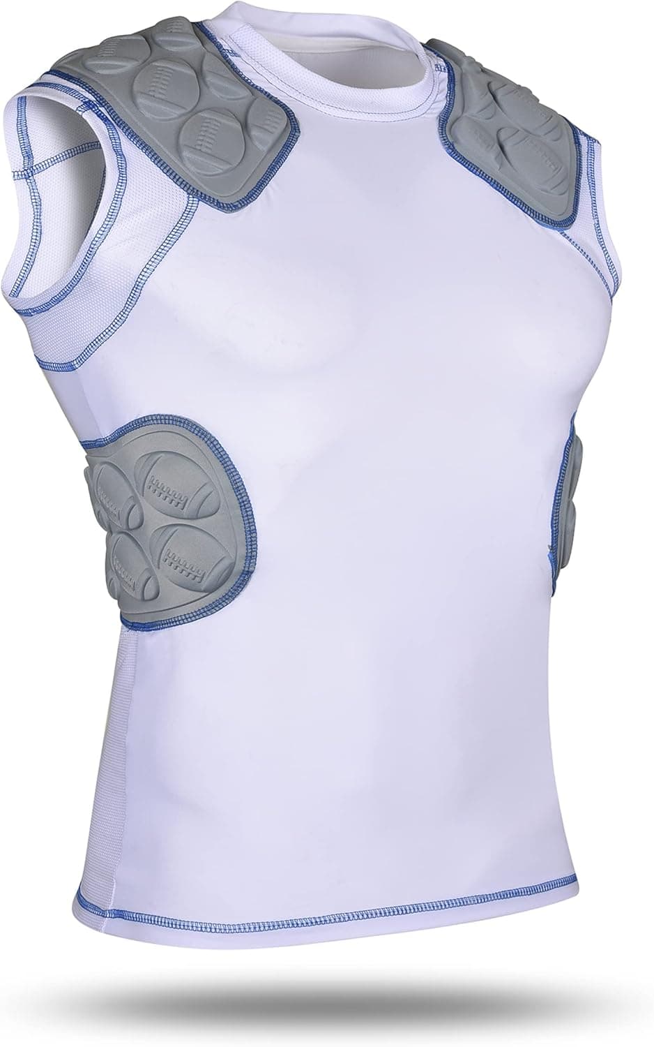 Exxact Sports Defender Adult Padded Football Shirt - Football Rib Protector with Shoulder and Back Football Pads, 5-Pad Football Compression Shirt