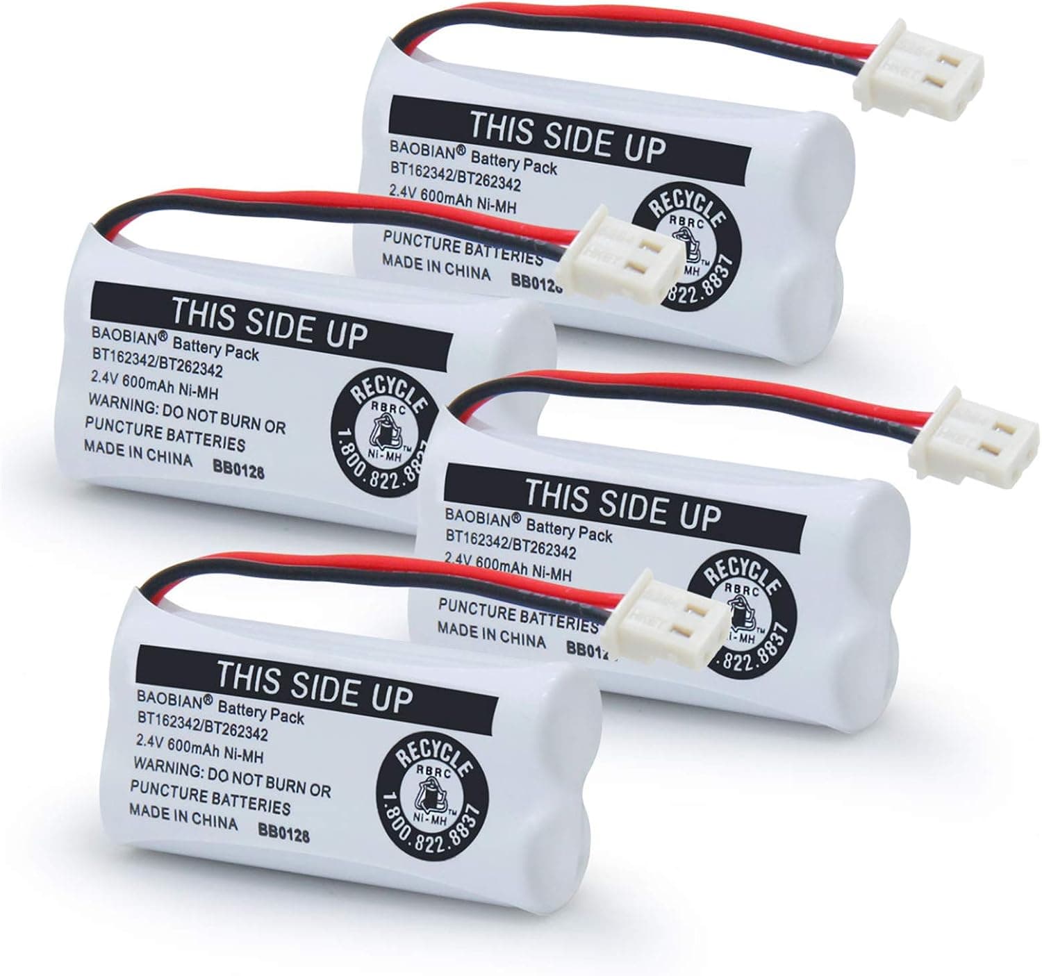 BAOBIAN BT162342 BT262342 Battery Compatible with for BT183342 BT283342 BT166342 BT266342 VTech CS6114 CS6419 CS6719 at&T EL52300 CL80111 Cordless Phone(Pack of 4)(Pack 0f 4)