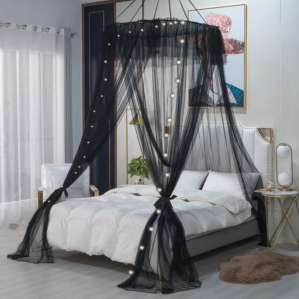 Lotus Karen Bed Canopy - Elegant Lace Round Hoop Polyester Sheer Mesh Bed Curtains - Princess Dome Bedding Net for Twin Full Queen King Size Bed