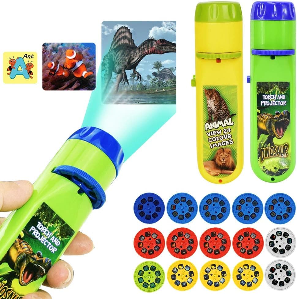 HahaGo Torch Projector Projection Lighting Story Torches Light Toy Slide Lamp Educational Learning Bedtime Night Light for Children (120 Images, 5 Themes, Dinosaur+Ocean+Animal+Outer Space+Letters)