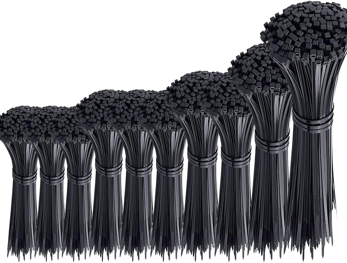 Oksdown 1000 Pcs Black Cable Zip Ties Assorted Sizes 4/6/8/10/12 Inch Heavy Duty Plastic Tie Wraps Mixed Pack Self Locking Nylon Wire Ties