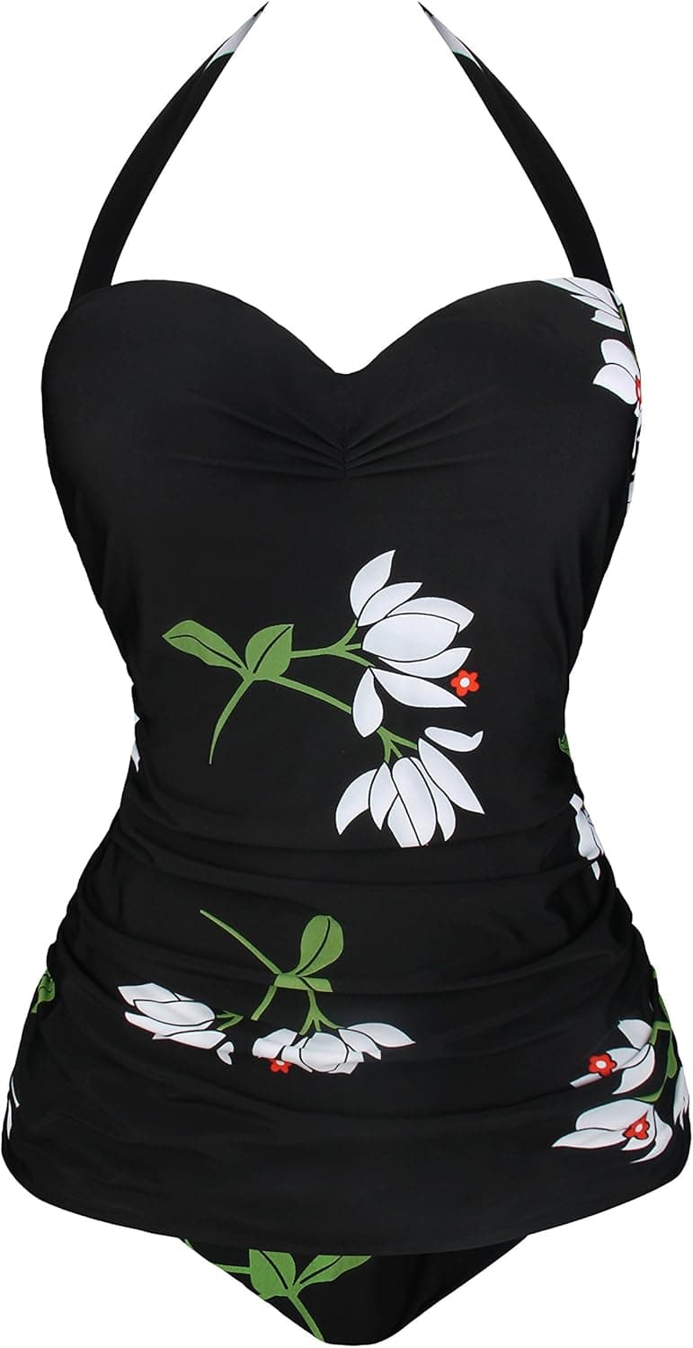 Angerella Vintage Halter Swimsuit Monokini One Piece Swimwear Bathing Suits