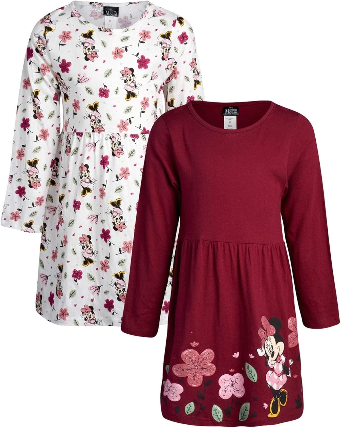 Disney Girls' Minnie Mouse 2 Pack Cotton Long Sleeve Dress (Toddler/Little Girl)