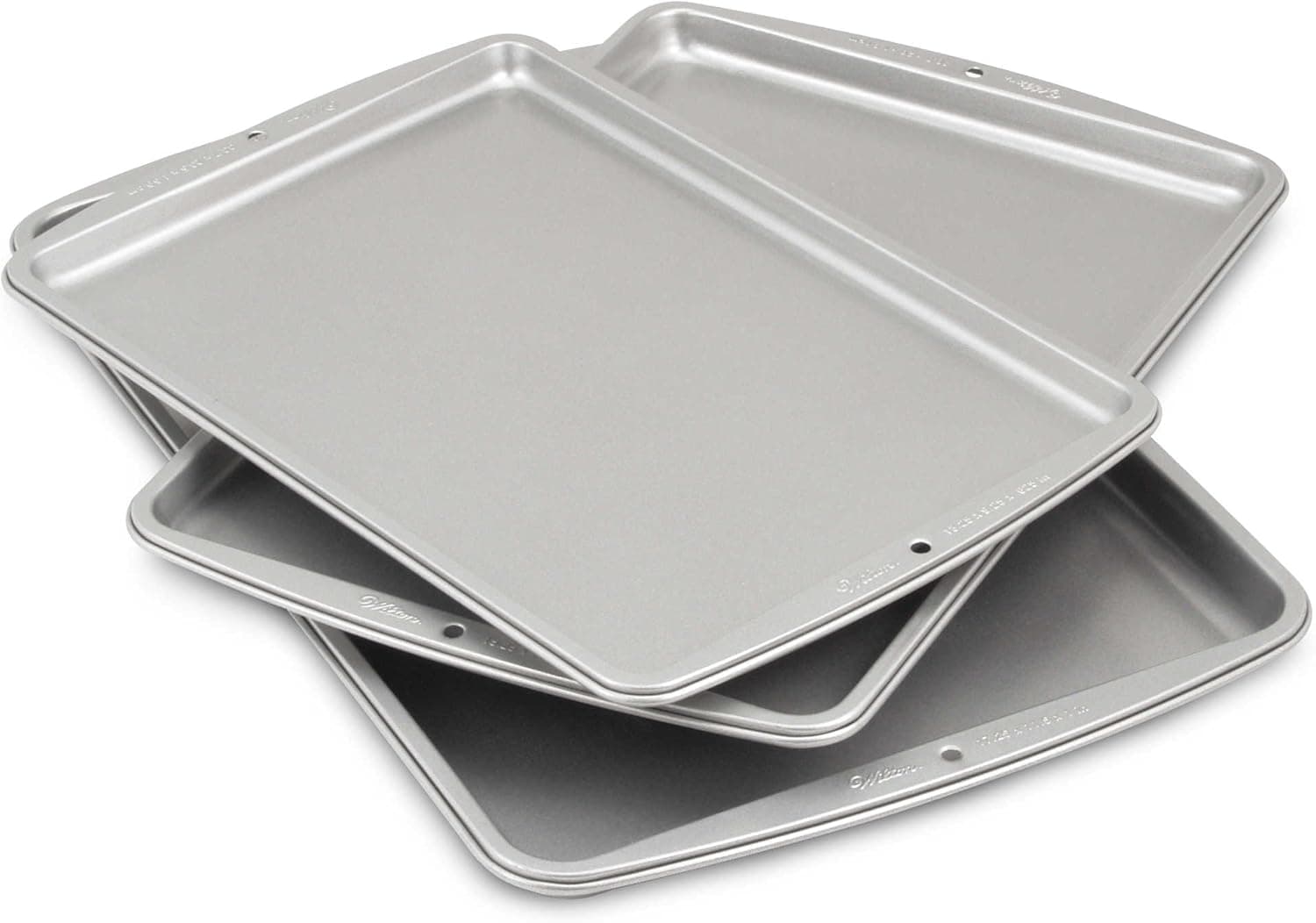 Cookie Sheets Aluminum Dishwasher safe by Wilton 3-piece-set, 13 1/4" L x 9 1/4" W, 15 1/4" L x 10 1/4" W and 17 1/4" L x 11 1/2" W