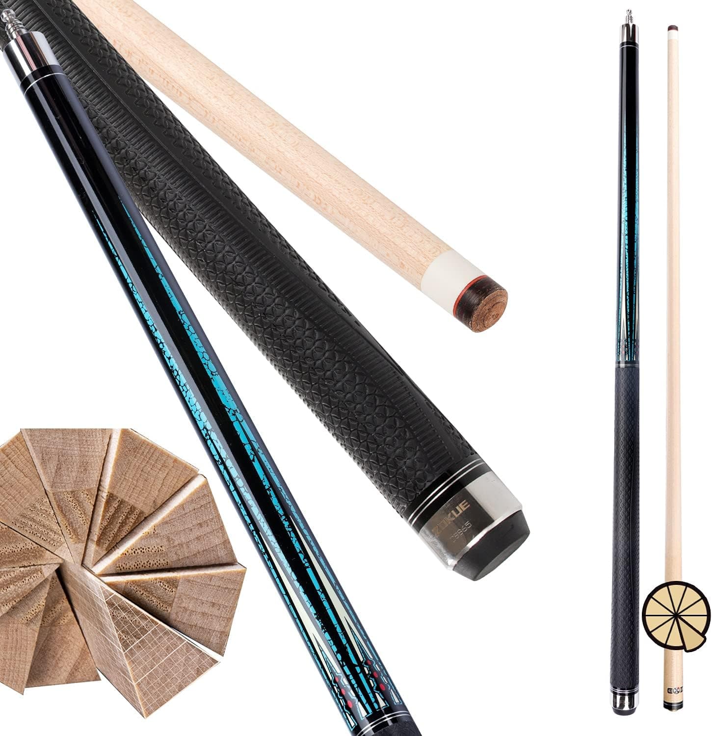 KONLLEN ZOKUE 11.75mm Billiard Pool Cue Stick (10 Pieces of Maple in 1 Technology Low Deflection Laminated Shaft, 11.75mm Tiger Tip, Professional Taper, XTC Ferrule)