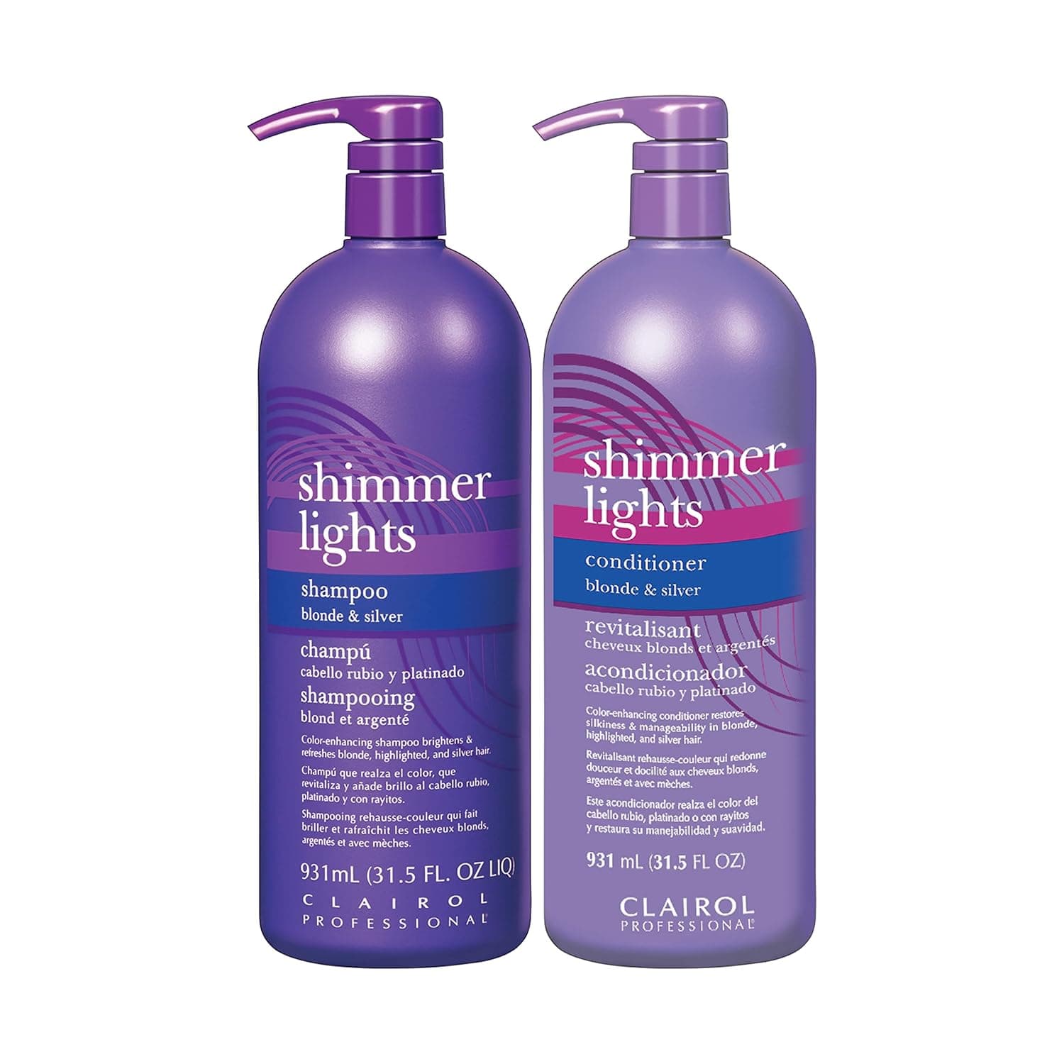 Clairol Professional Shimmer Lights Purple Shampoo & Conditioner | Neutralizes Brass & Yellow Tones | For Blonde, Silver, Gray & Highlighted Hair,*BUNDLE*