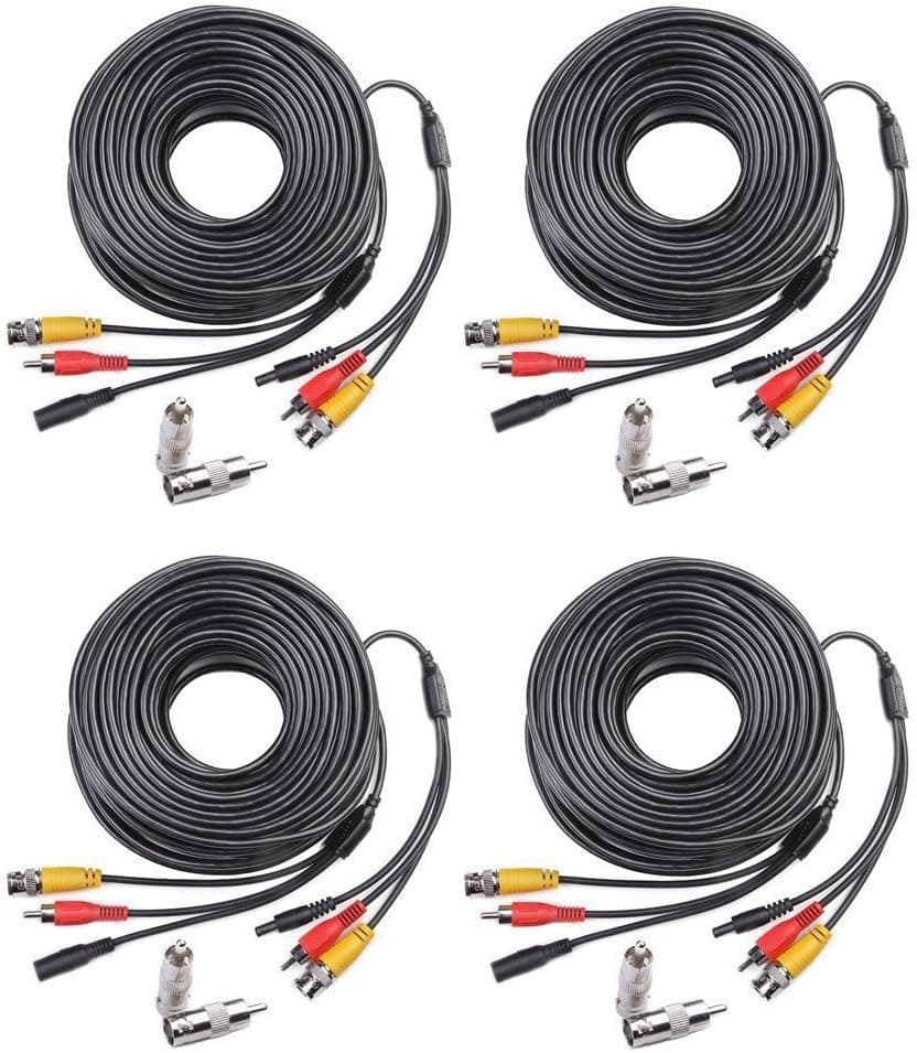 Masione 4 Pack 100ft Feet Video Audio Power BNC Security Camera extention Cable for CCTV Security Surveillance System with 2 RCA Male to BNC Female Connectors
