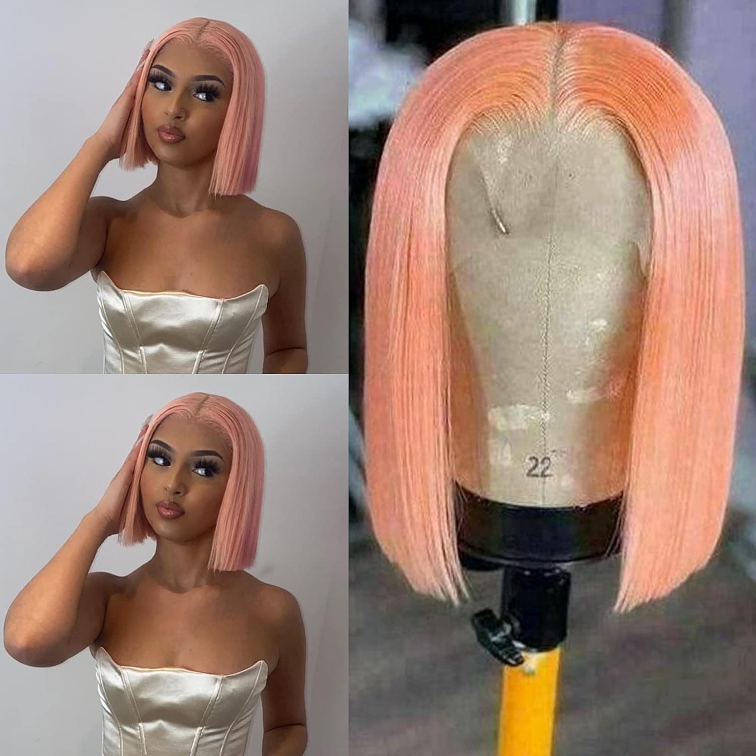 Licoville Pink Bob Wigs for Women 14 Inch Shoulder Length Straight Human Hair Lace Front Wigs Glueless T Part Bob Wig Colored Pre Plucked 180% Density Middle Part