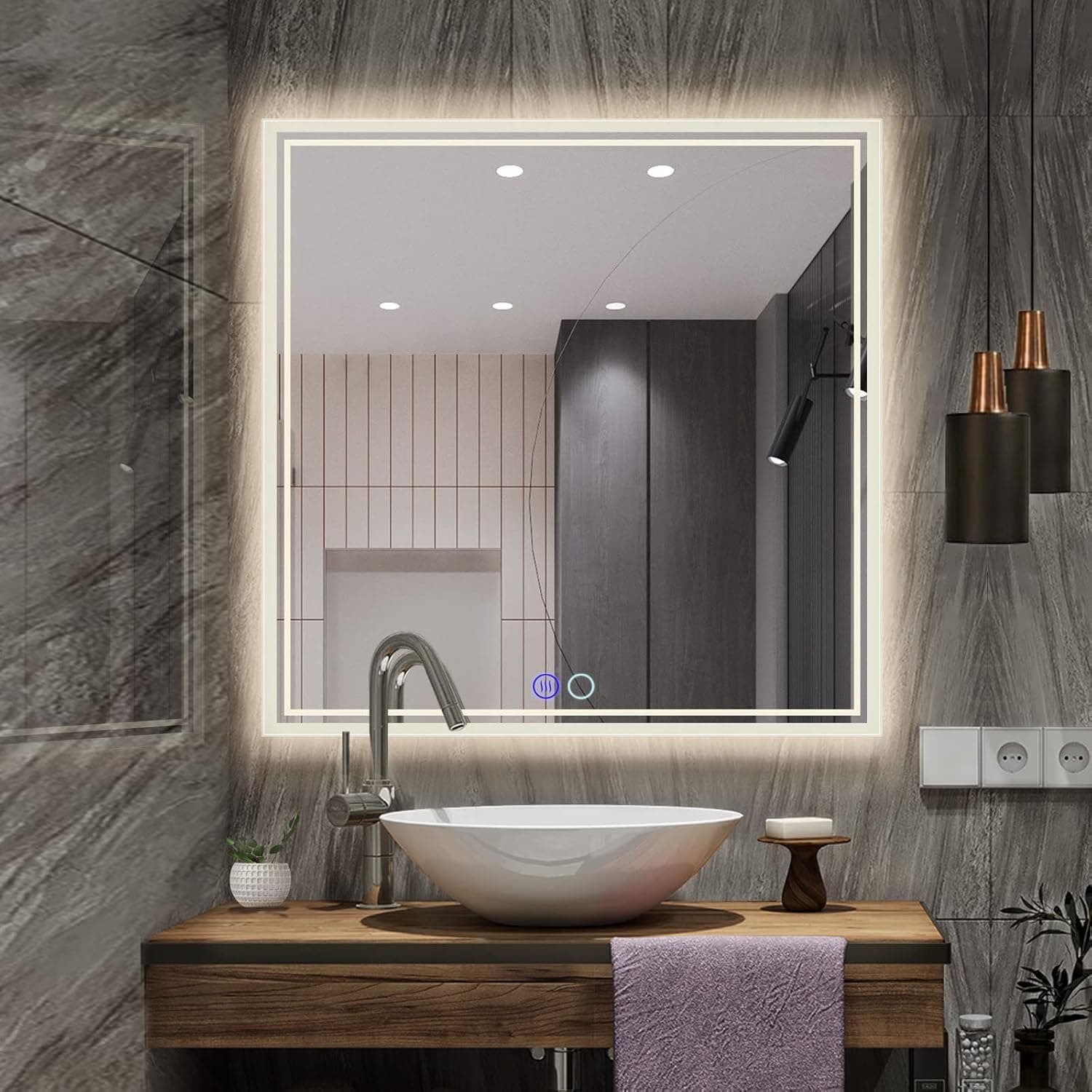 ZELIEVE 36 x 36 Backlit Mirror Bathroom LED Mirror Vanity with Lights,Anti-Fog,Dimmable,CRI90+,Touch Button,Water Proof,Horizontal/Vertical,Lighted Mirror Wall Mounted,LED Mirror for Bathroom