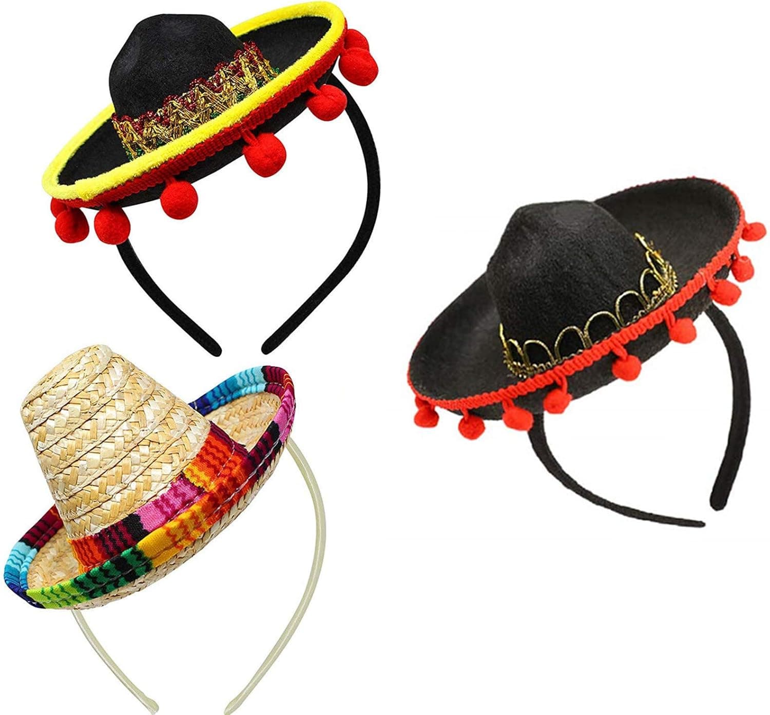 Cinco De Mayo Party Decorations Sombrero Party Hats - 3 Pcs Mini Sombrero Hats Headband for Fun Fiesta Hat Party Supplies, Luau Event Photo Props, Mexican Theme Decorations, Halloween Party Favors