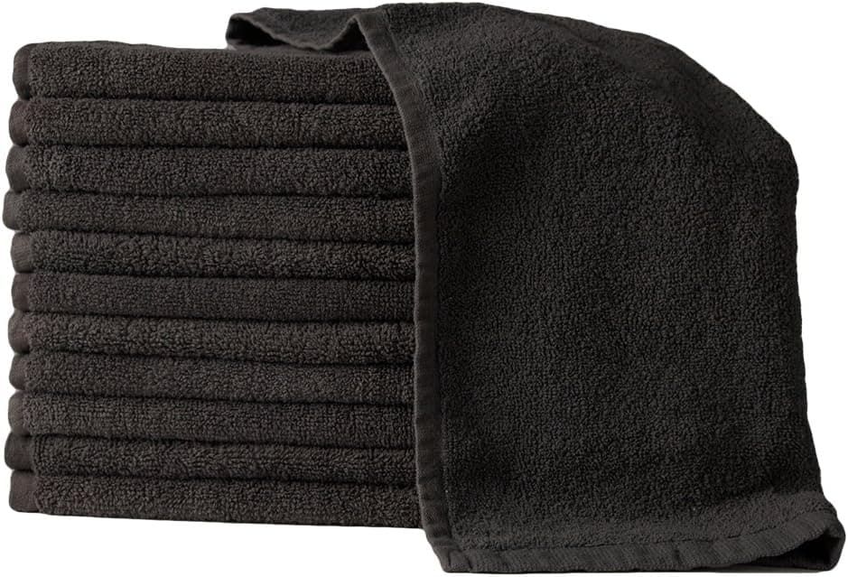 HMF MHF Brand Premium Black 100% Cotton-16x27 inch-Hand/Salon Terry Towels-16/S Ring Spun Ultra Soft Towels (24)