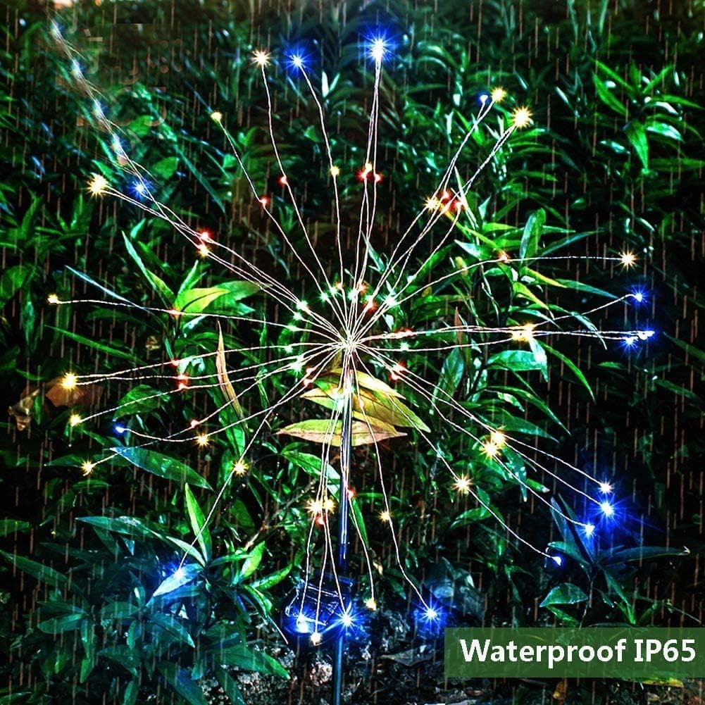 Solar Garden Lights Outdoor 2 Packs 120 LED Firework Lights Solar Garden Decor Lights Copper Wire String Fairy Lights DIY Color Light for Walkway Patio Lawn Backyard Christmas Party (Multi-colored)