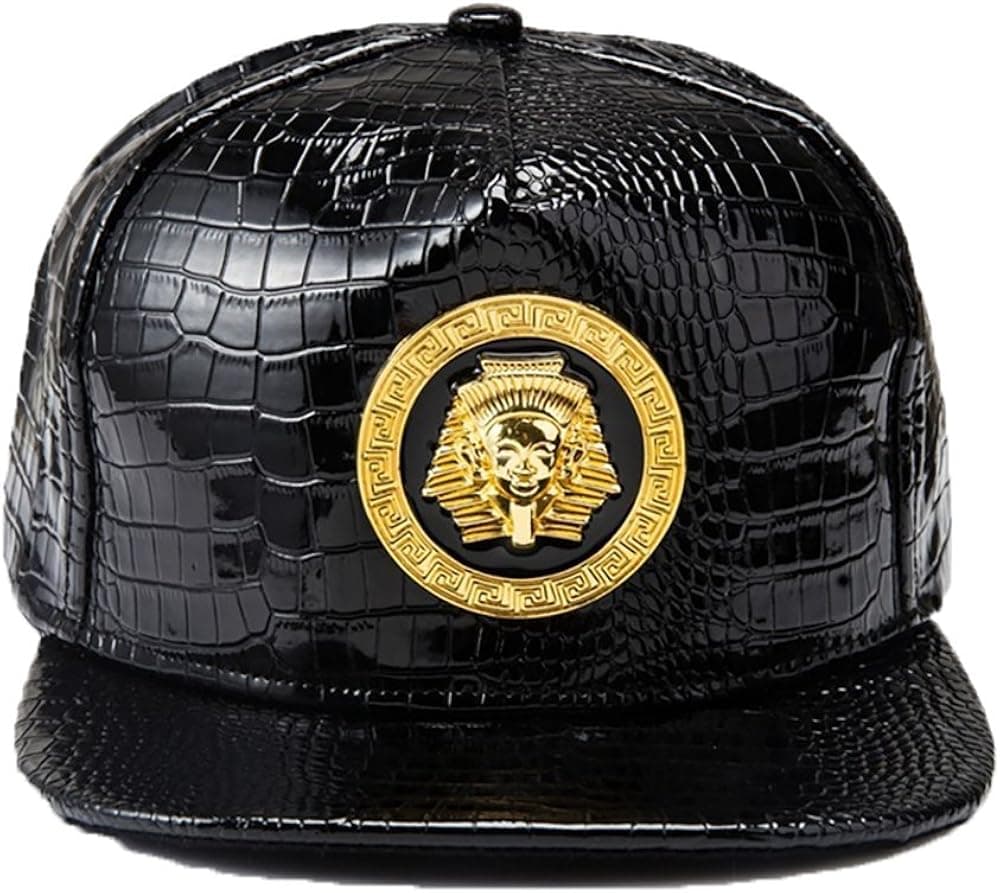 Metal Badges NUKI Adjustable Egypt Pharaohs Snakeskin Print Black Snapback Cap Hat for Men Baseball Cap [Black]