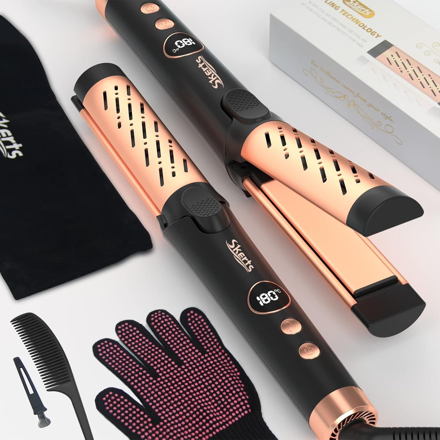 SKERTS Straightener and Curling Iron in One,360° Airflow Flat Iron with Cooling Fan,Multiple Temperature Settings Model Hair Straightener and Curler for All Hair Styles