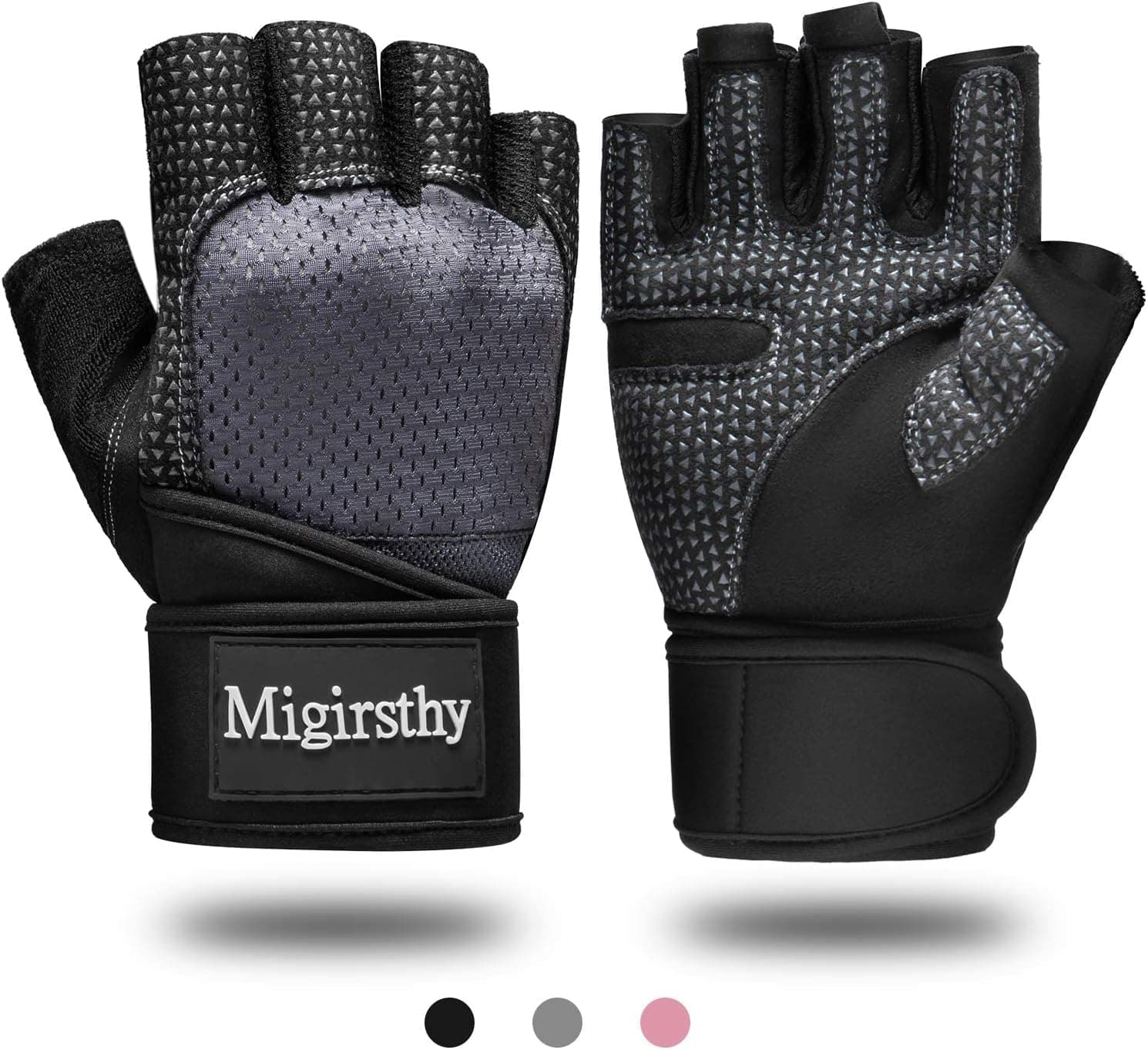 Migirsthy Workout Gloves with Wrist Support Men Women, Breathable Lightweight Durable Weight Lifting Gloves for Gym Training Exercise Fitness, Full Palm Protection &Extra Grip