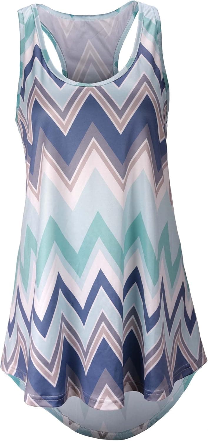 DREAGAL Women's Racer Back Zig-Zag Tank Top Loose Sleeveless Tunic